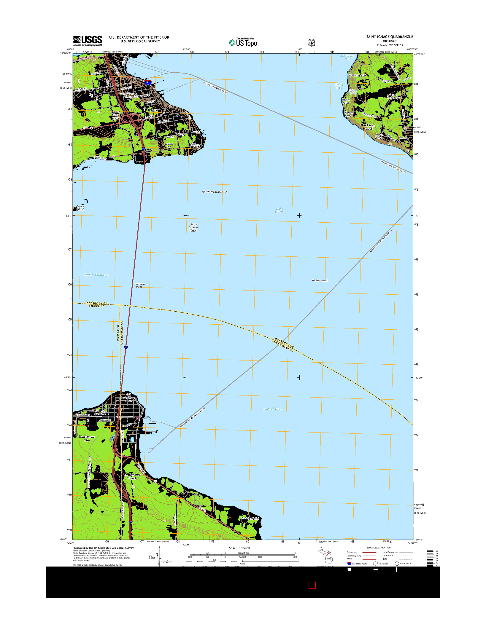 USGS US TOPO 7.5-MINUTE MAP FOR SAINT IGNACE, MI 2014