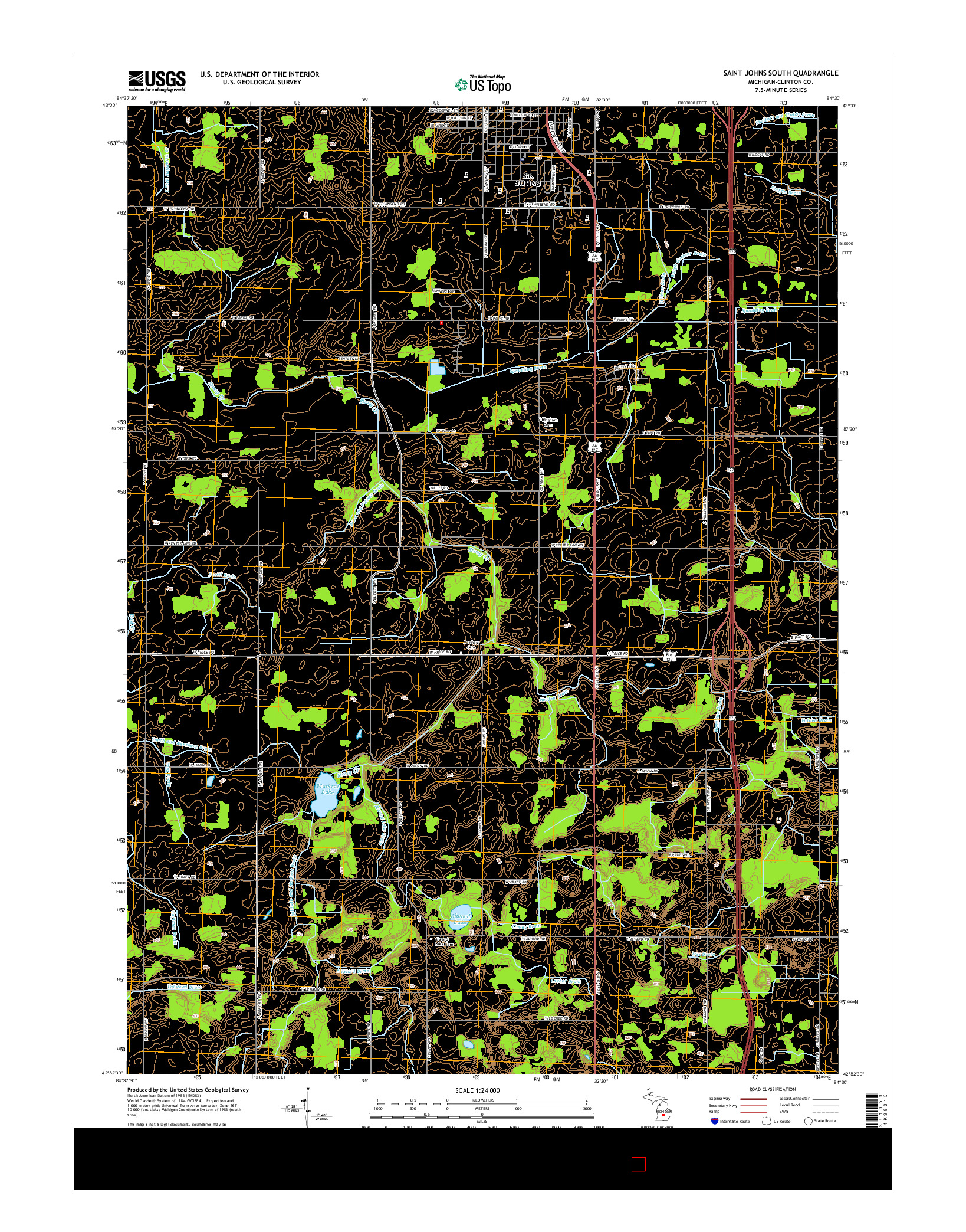 USGS US TOPO 7.5-MINUTE MAP FOR SAINT JOHNS SOUTH, MI 2014