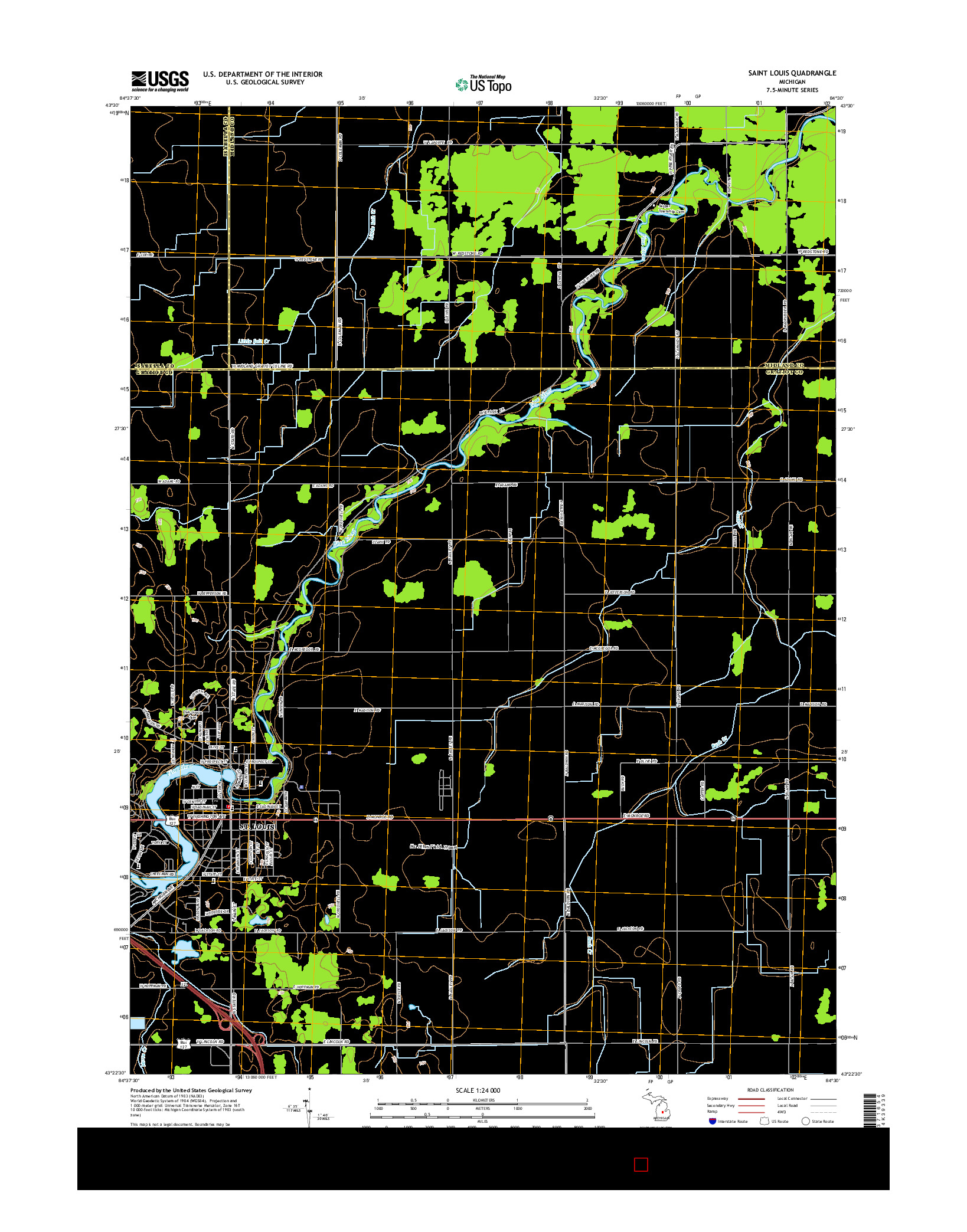 USGS US TOPO 7.5-MINUTE MAP FOR SAINT LOUIS, MI 2014