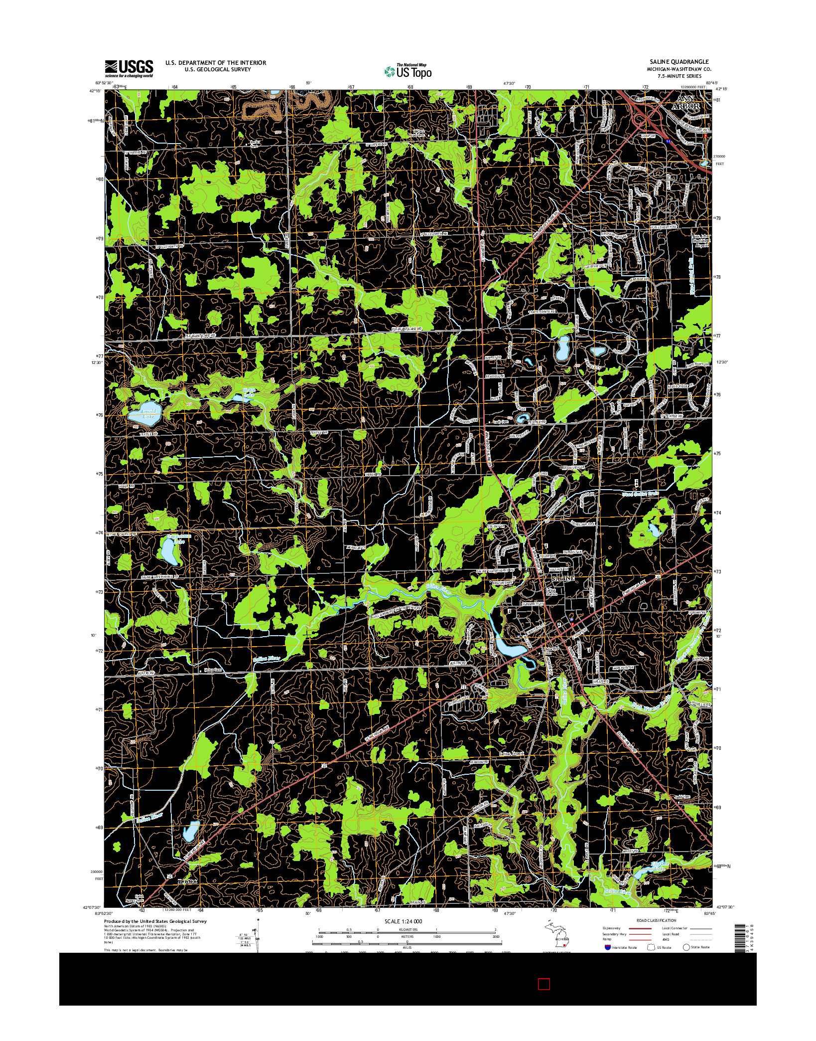 USGS US TOPO 7.5-MINUTE MAP FOR SALINE, MI 2014