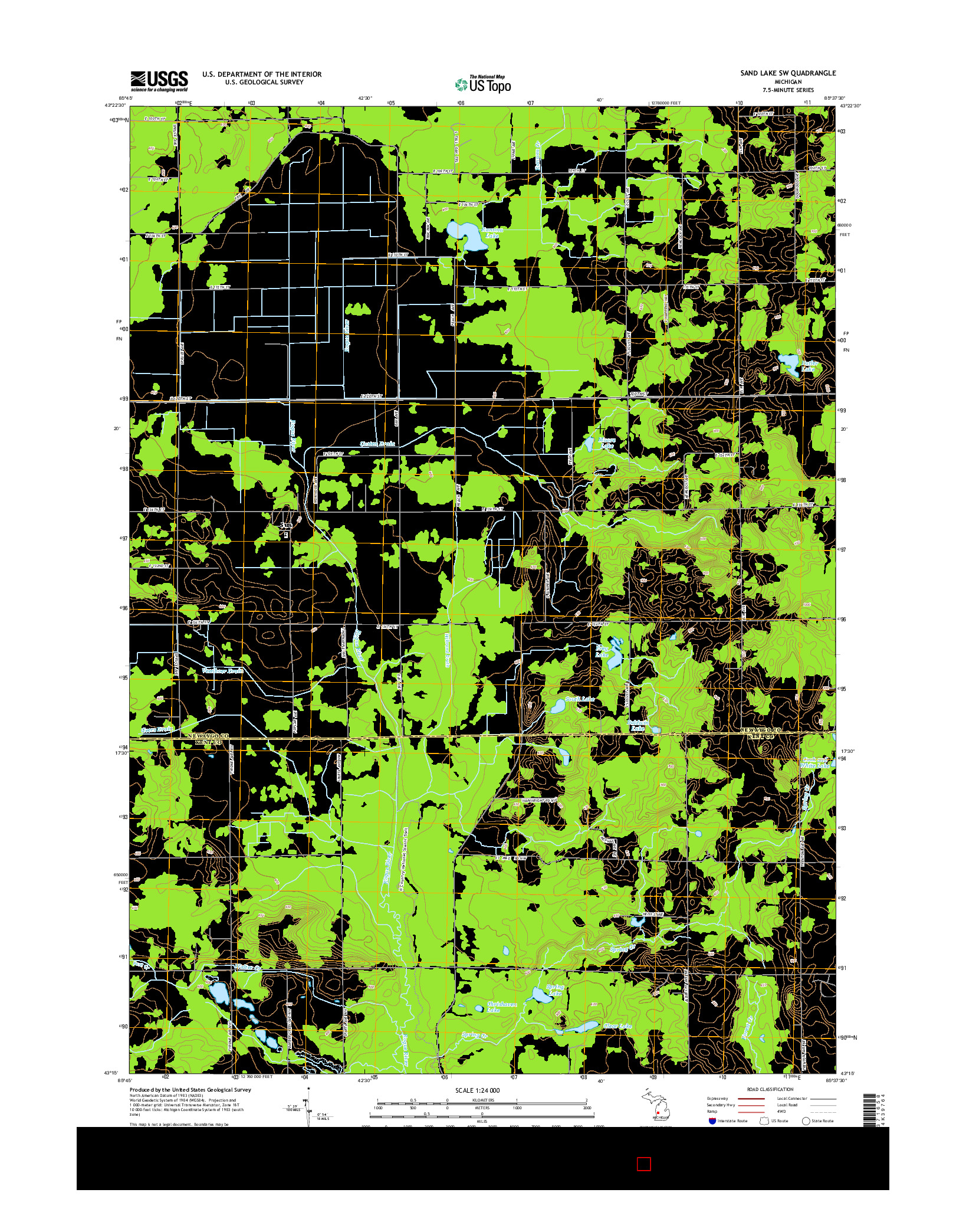 USGS US TOPO 7.5-MINUTE MAP FOR SAND LAKE SW, MI 2014