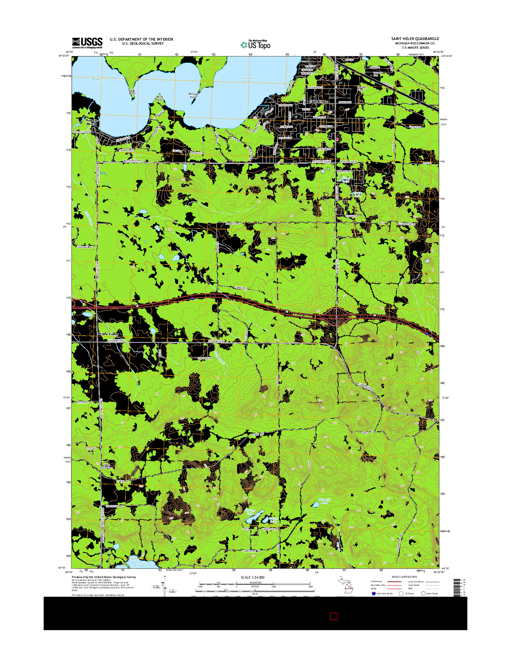 USGS US TOPO 7.5-MINUTE MAP FOR SAINT HELEN, MI 2014