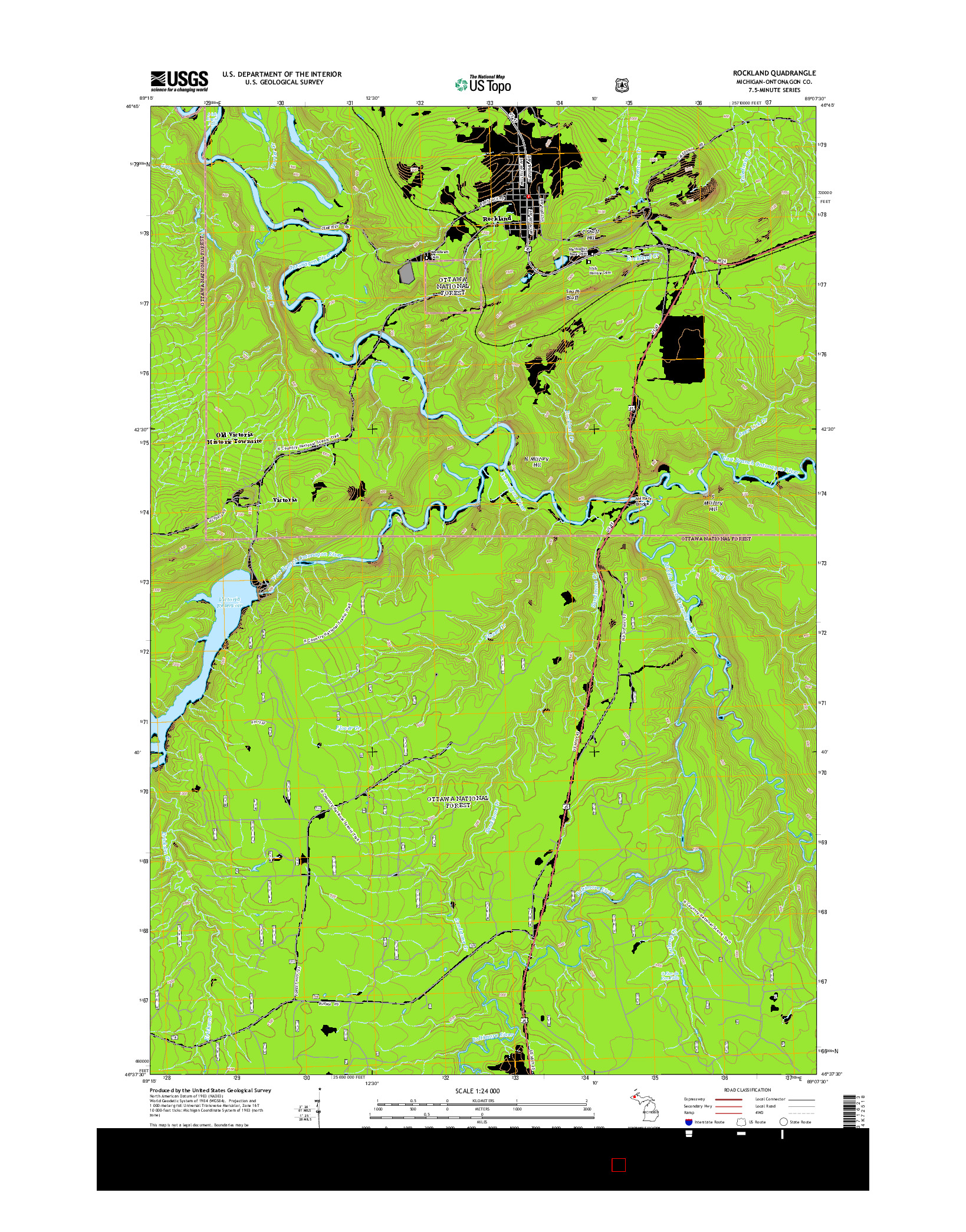 USGS US TOPO 7.5-MINUTE MAP FOR ROCKLAND, MI 2014