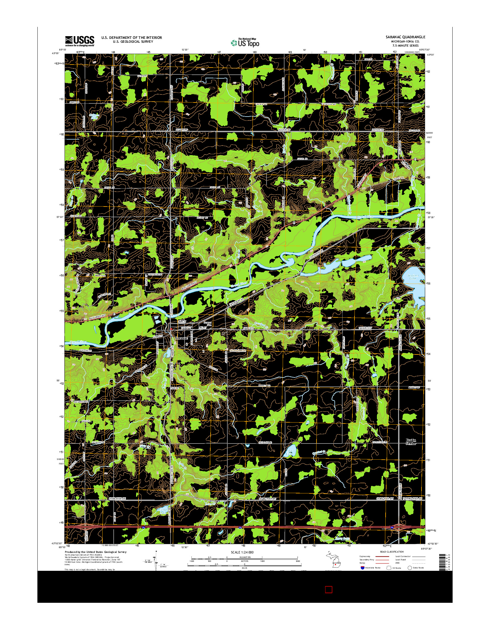 USGS US TOPO 7.5-MINUTE MAP FOR SARANAC, MI 2014