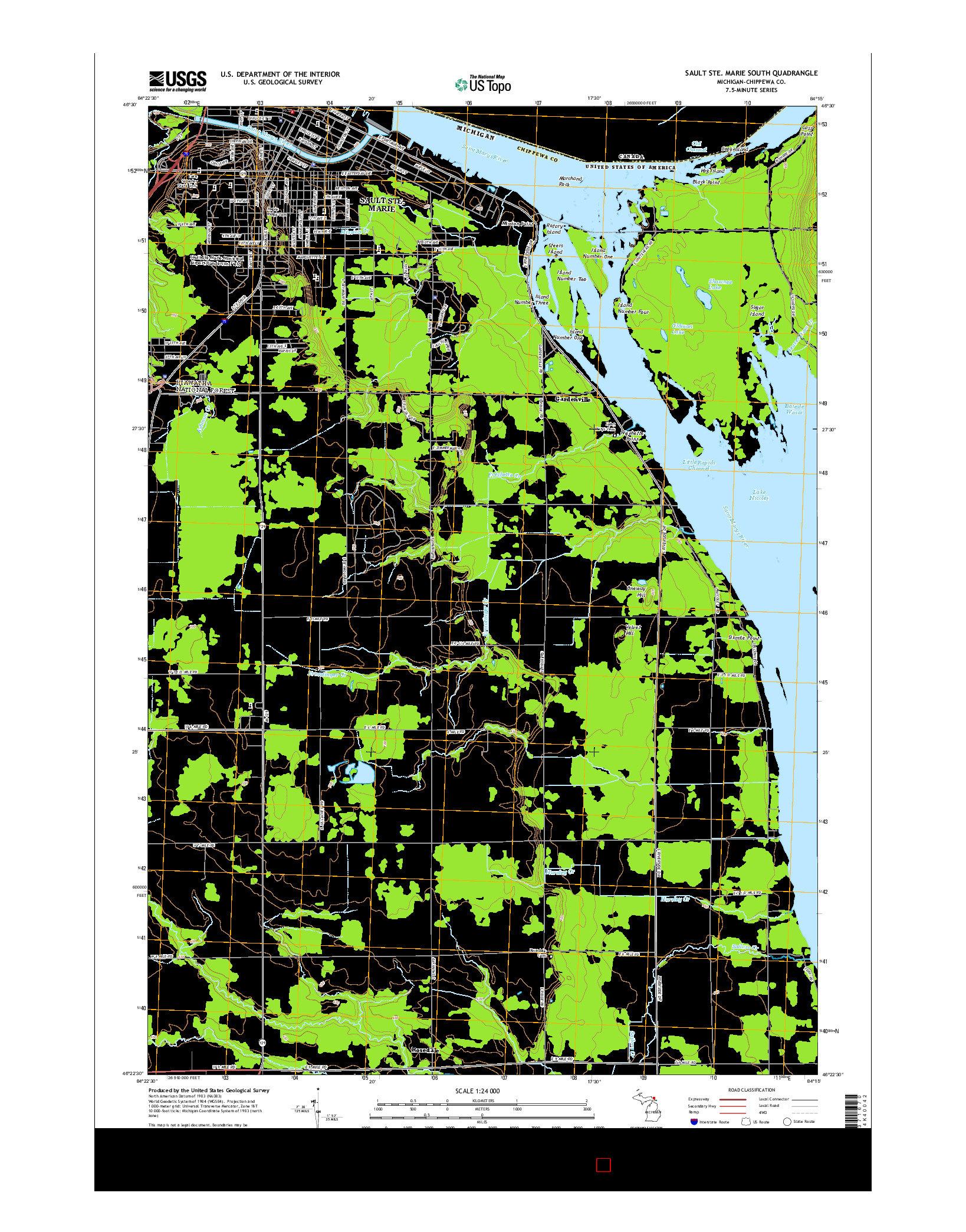 USGS US TOPO 7.5-MINUTE MAP FOR SAULT STE. MARIE SOUTH, MI 2014