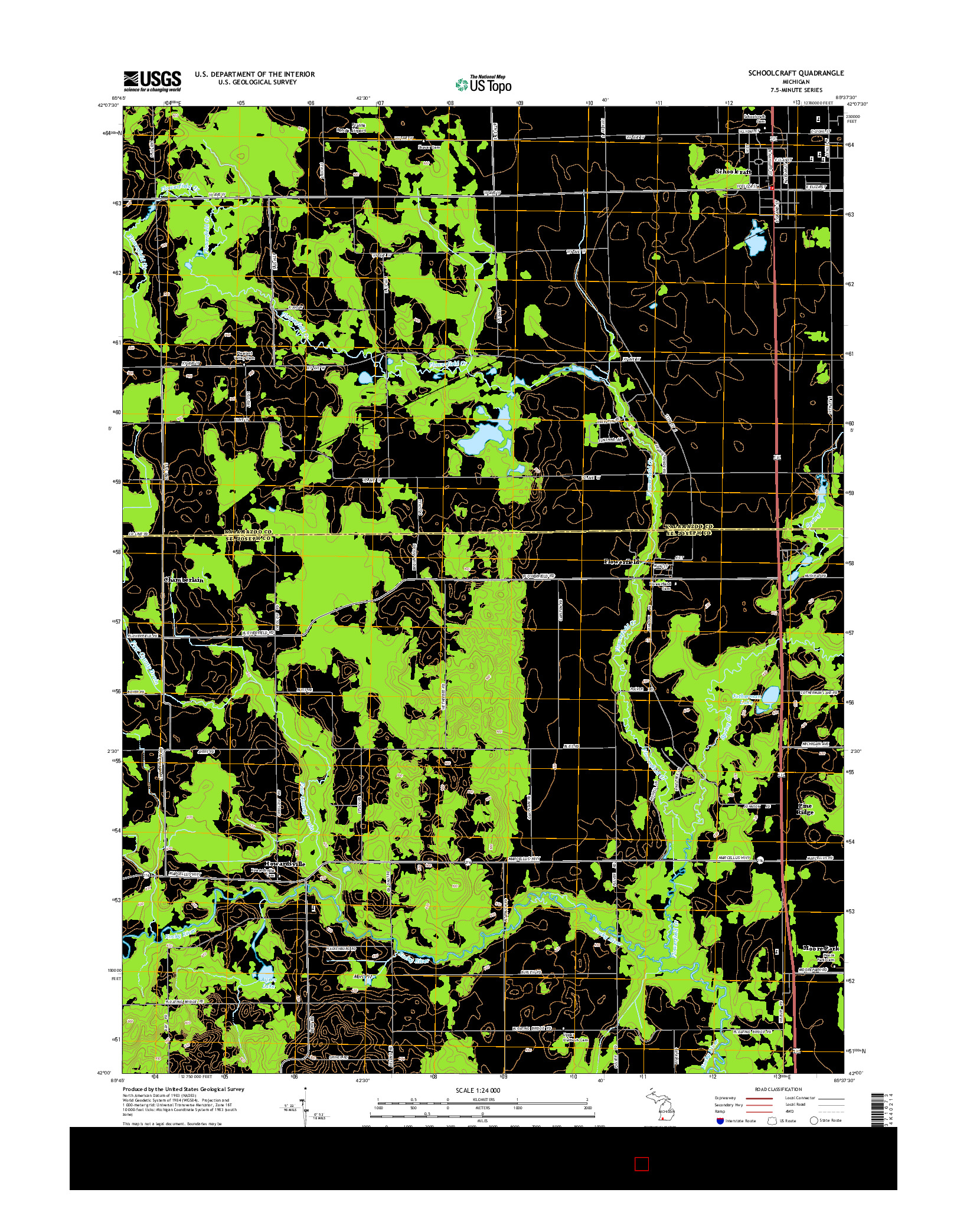 USGS US TOPO 7.5-MINUTE MAP FOR SCHOOLCRAFT, MI 2014
