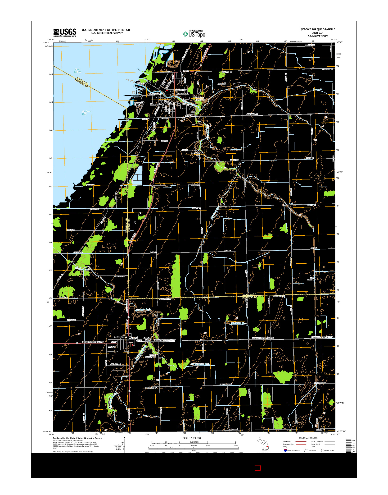 USGS US TOPO 7.5-MINUTE MAP FOR SEBEWAING, MI 2014