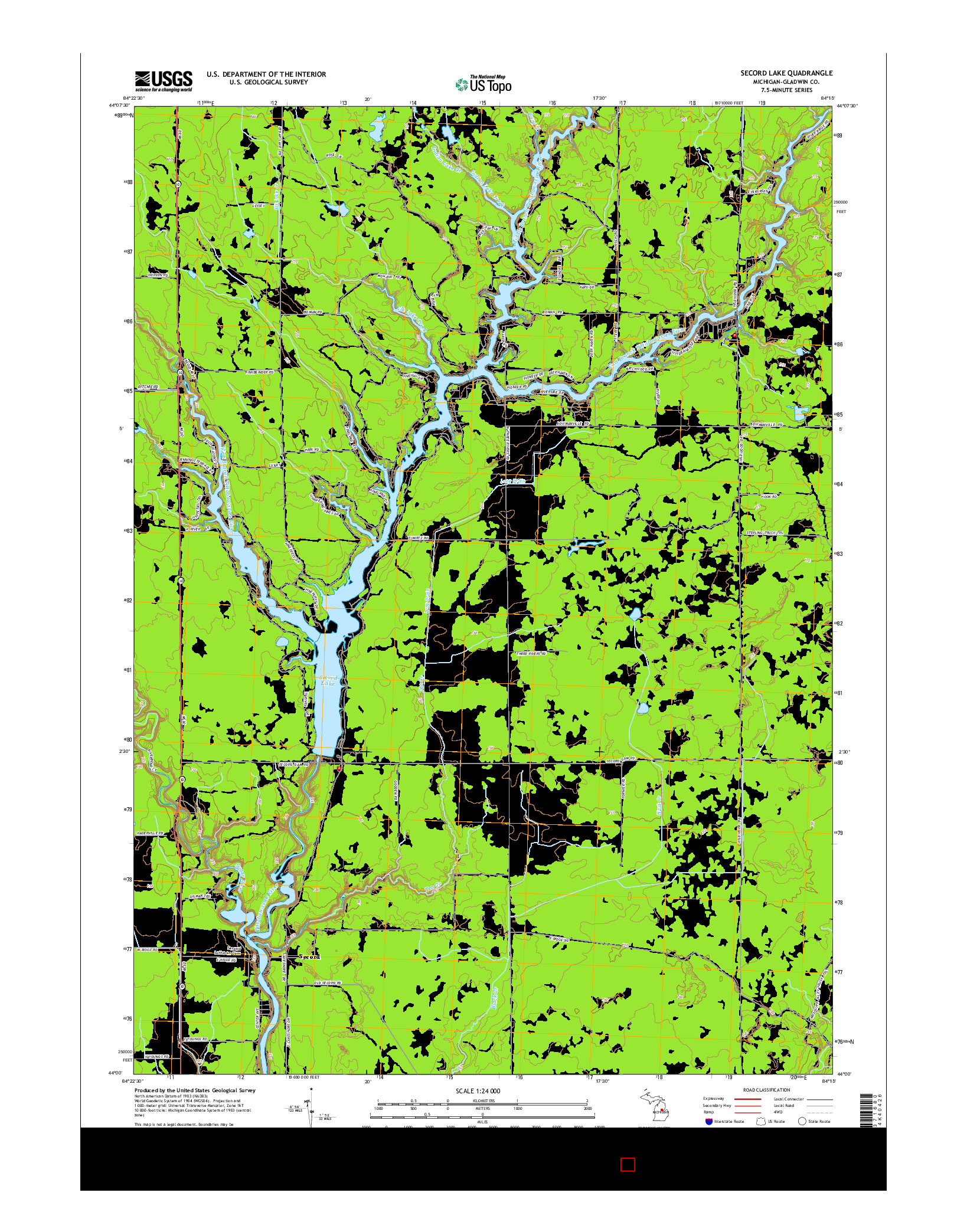 USGS US TOPO 7.5-MINUTE MAP FOR SECORD LAKE, MI 2014
