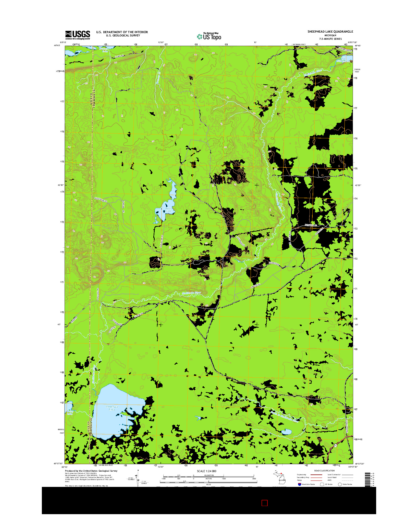 USGS US TOPO 7.5-MINUTE MAP FOR SHEEPHEAD LAKE, MI 2014