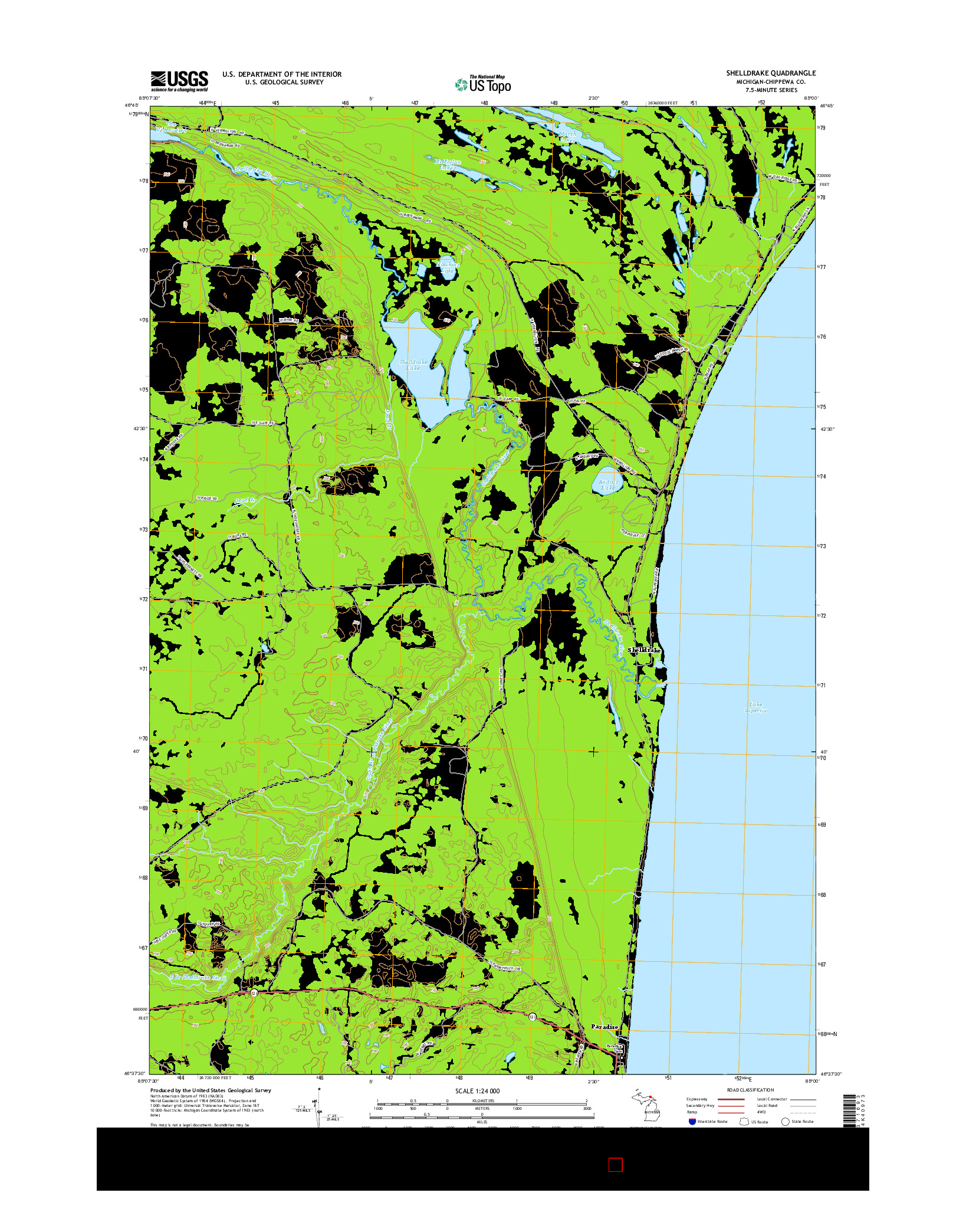 USGS US TOPO 7.5-MINUTE MAP FOR SHELLDRAKE, MI 2014