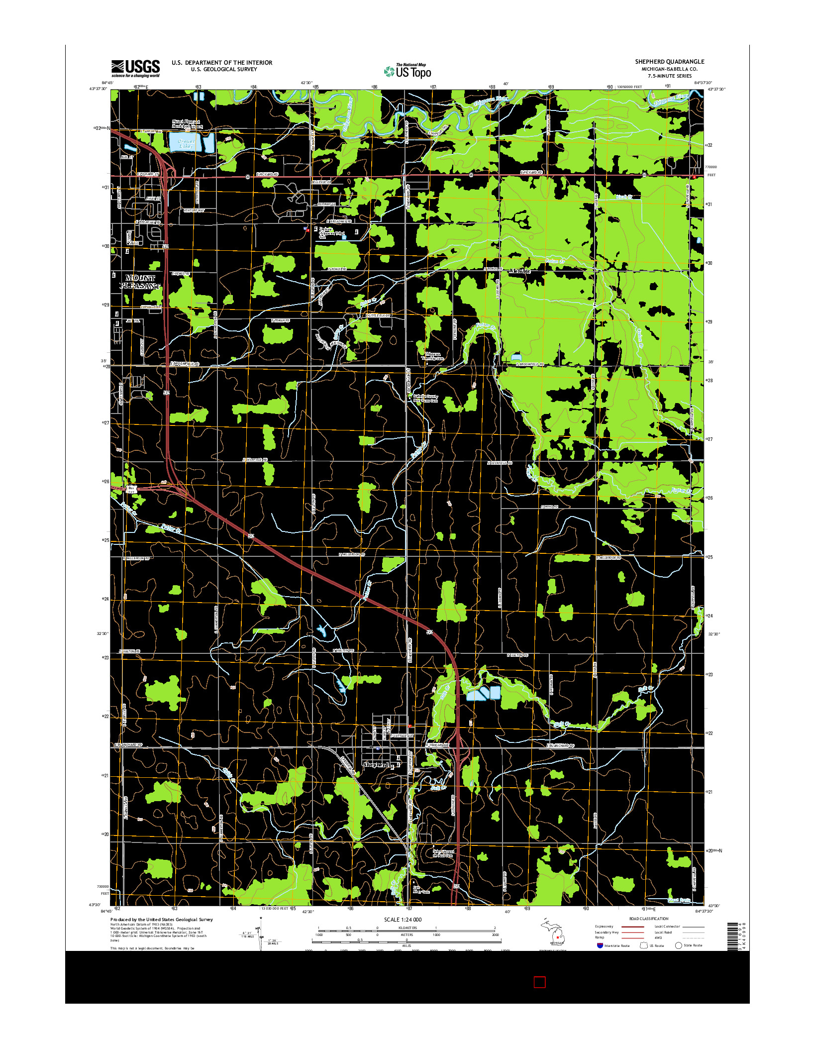 USGS US TOPO 7.5-MINUTE MAP FOR SHEPHERD, MI 2014