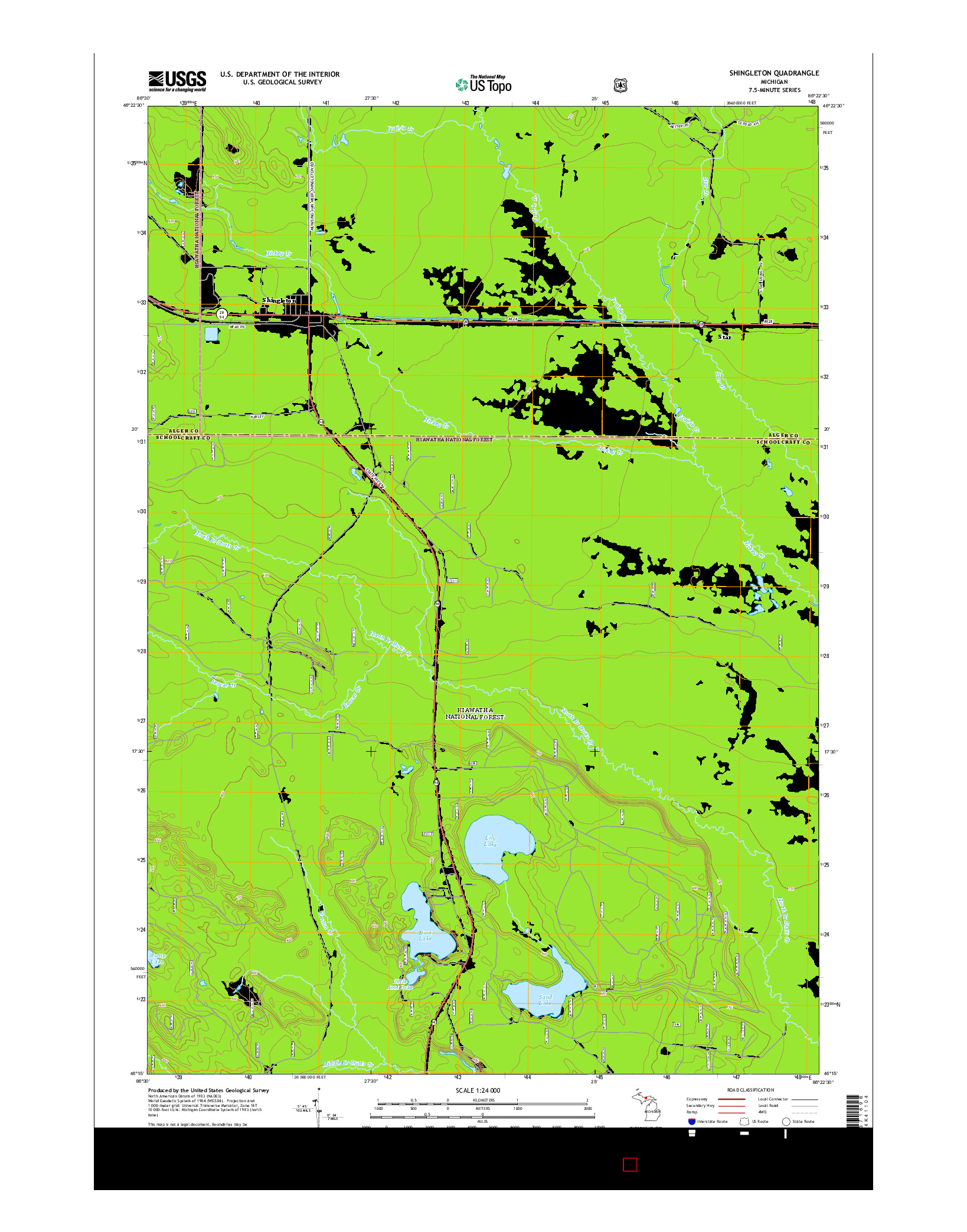 USGS US TOPO 7.5-MINUTE MAP FOR SHINGLETON, MI 2014