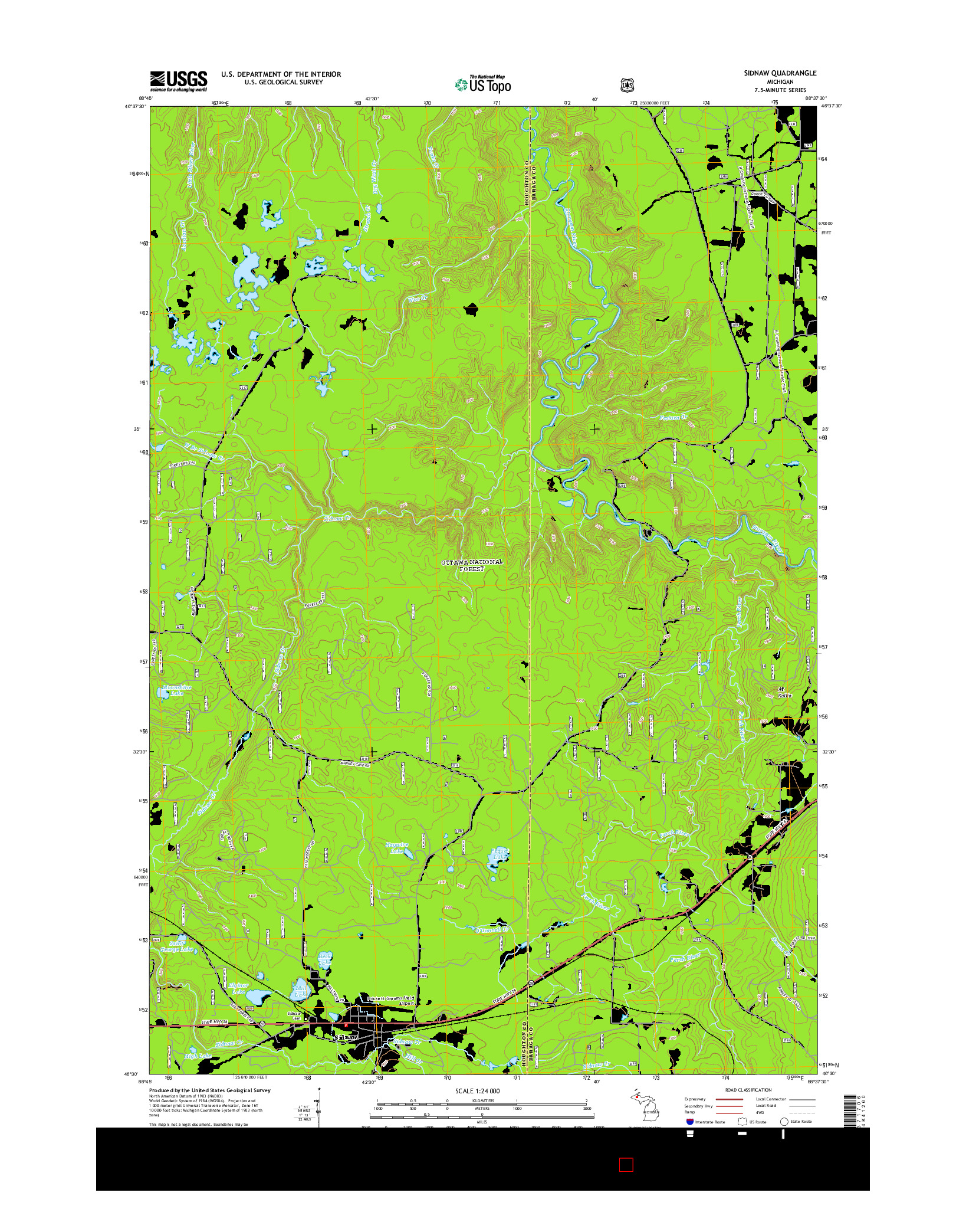 USGS US TOPO 7.5-MINUTE MAP FOR SIDNAW, MI 2014