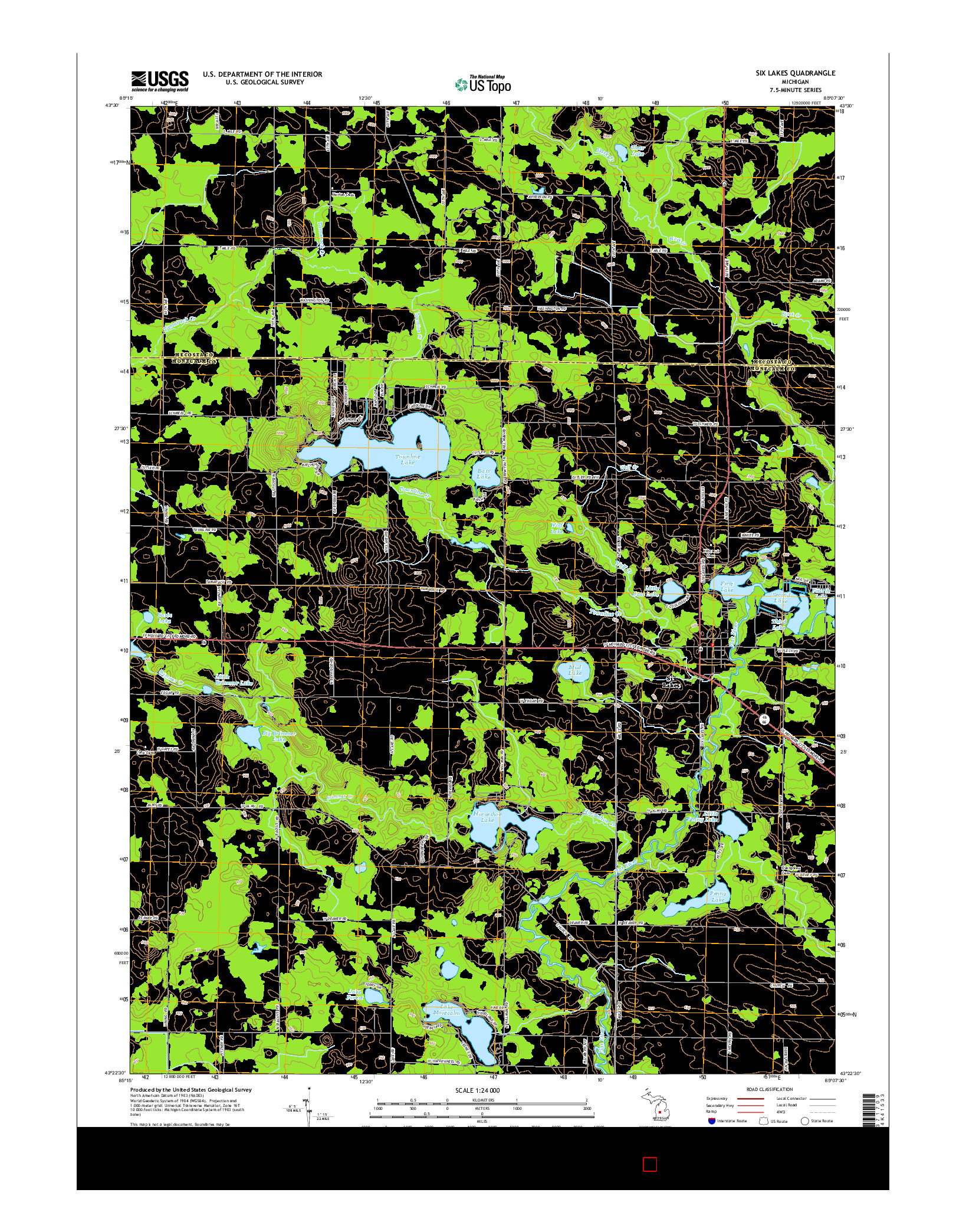 USGS US TOPO 7.5-MINUTE MAP FOR SIX LAKES, MI 2014