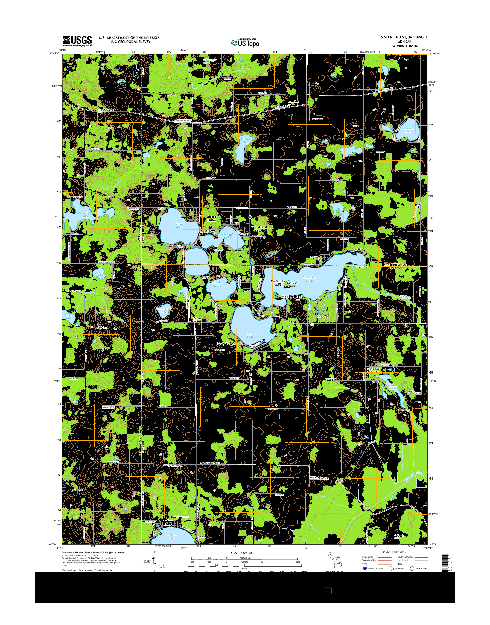 USGS US TOPO 7.5-MINUTE MAP FOR SISTER LAKES, MI 2014