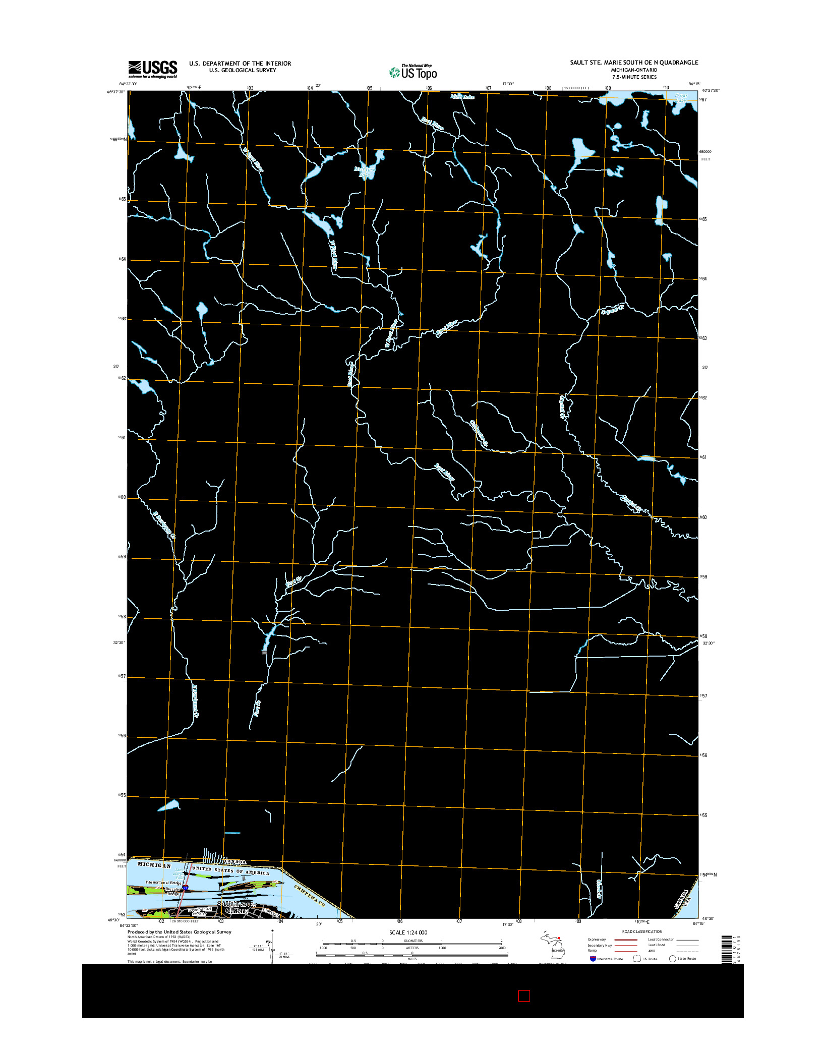 USGS US TOPO 7.5-MINUTE MAP FOR SAULT STE. MARIE SOUTH OE N, MI-ON 2014