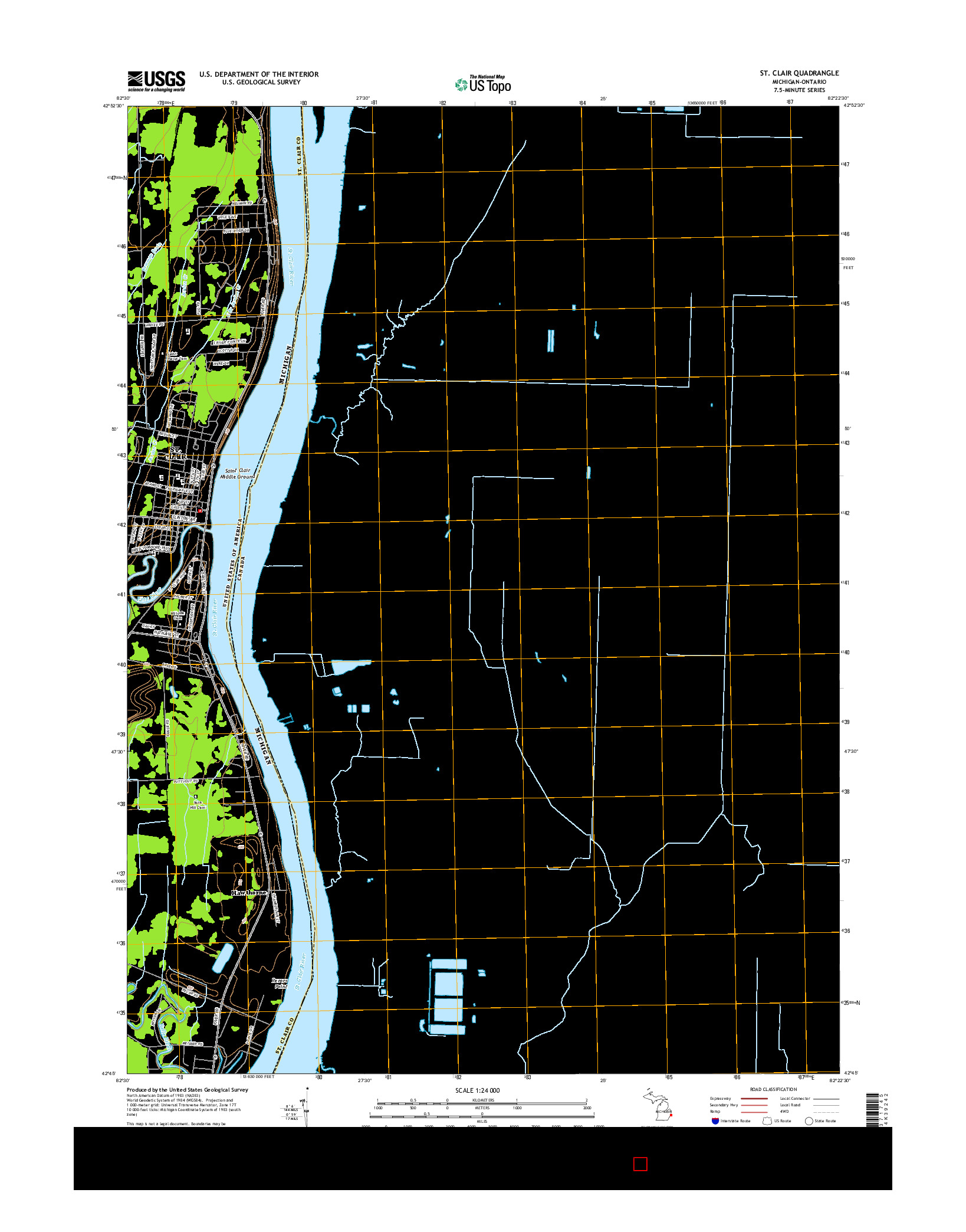 USGS US TOPO 7.5-MINUTE MAP FOR ST. CLAIR, MI-ON 2014
