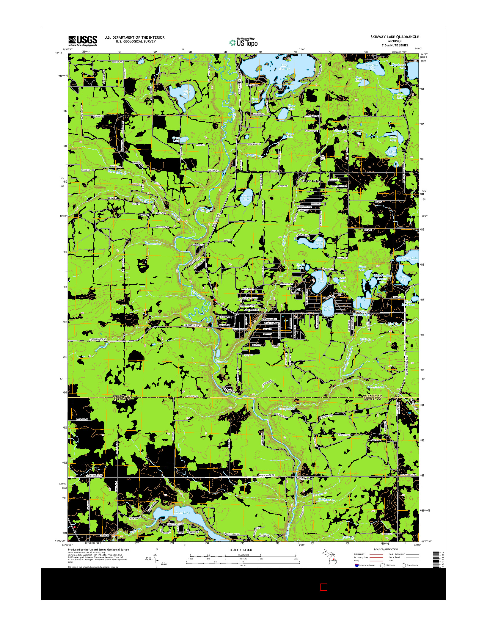 USGS US TOPO 7.5-MINUTE MAP FOR SKIDWAY LAKE, MI 2014