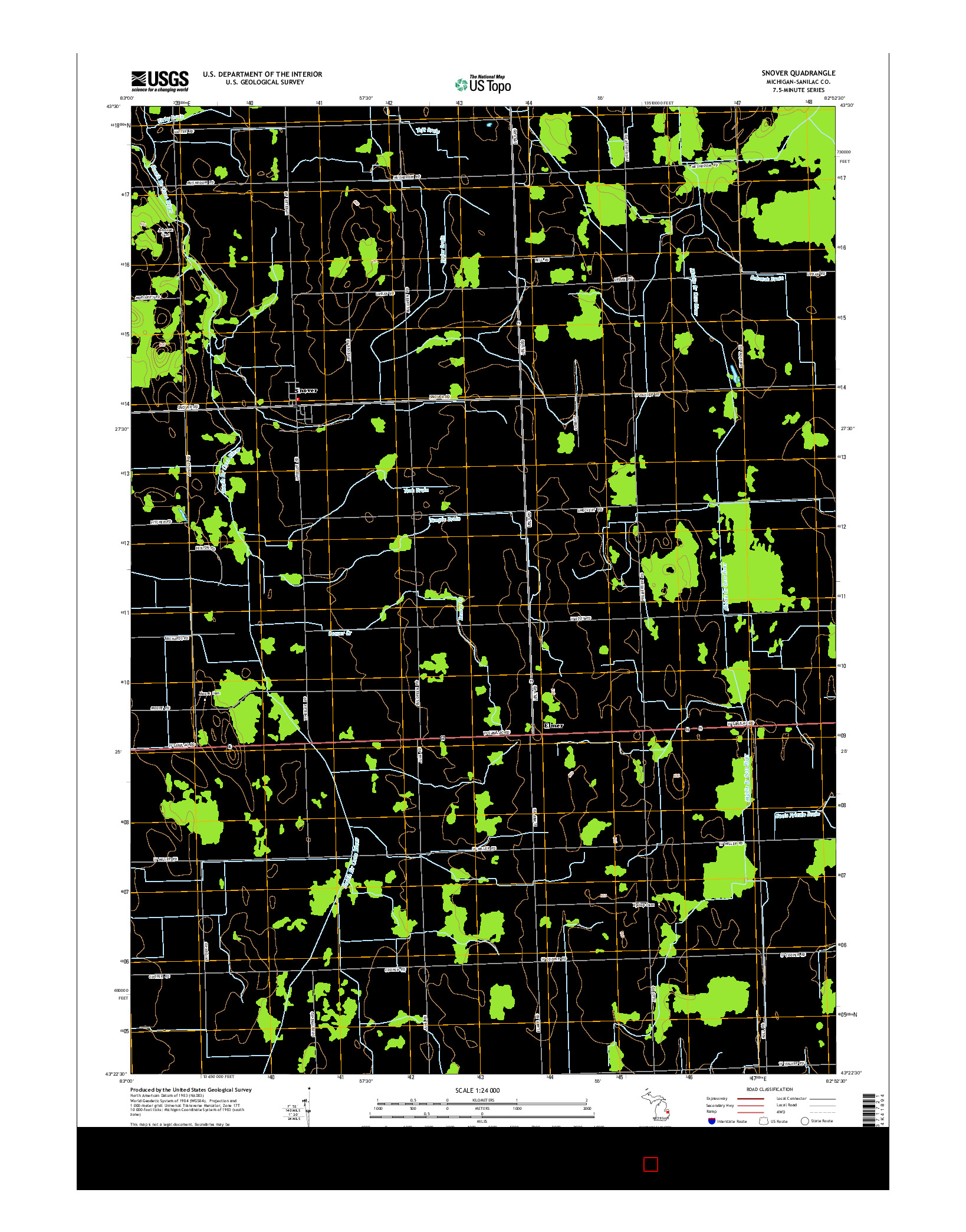 USGS US TOPO 7.5-MINUTE MAP FOR SNOVER, MI 2014