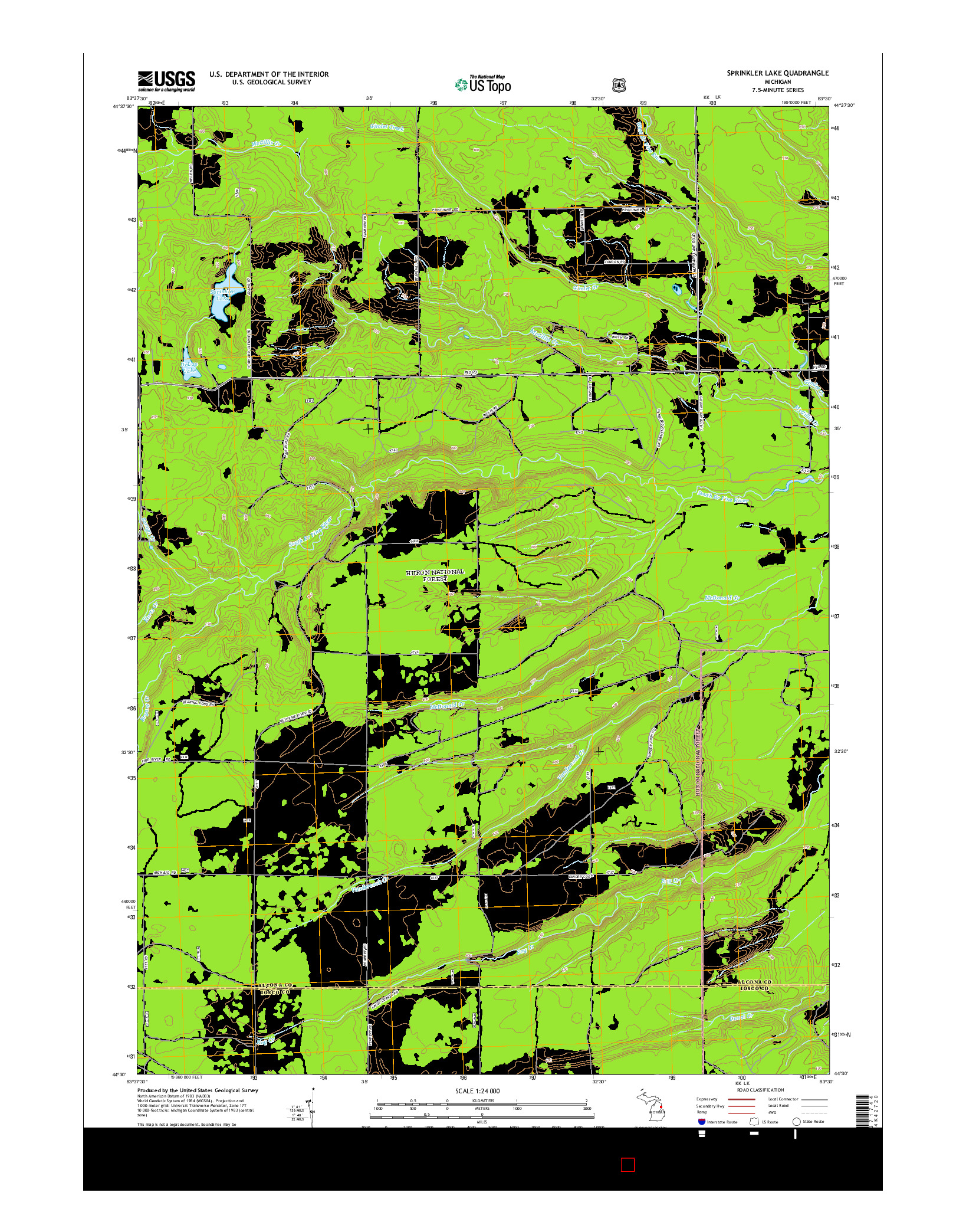 USGS US TOPO 7.5-MINUTE MAP FOR SPRINKLER LAKE, MI 2014