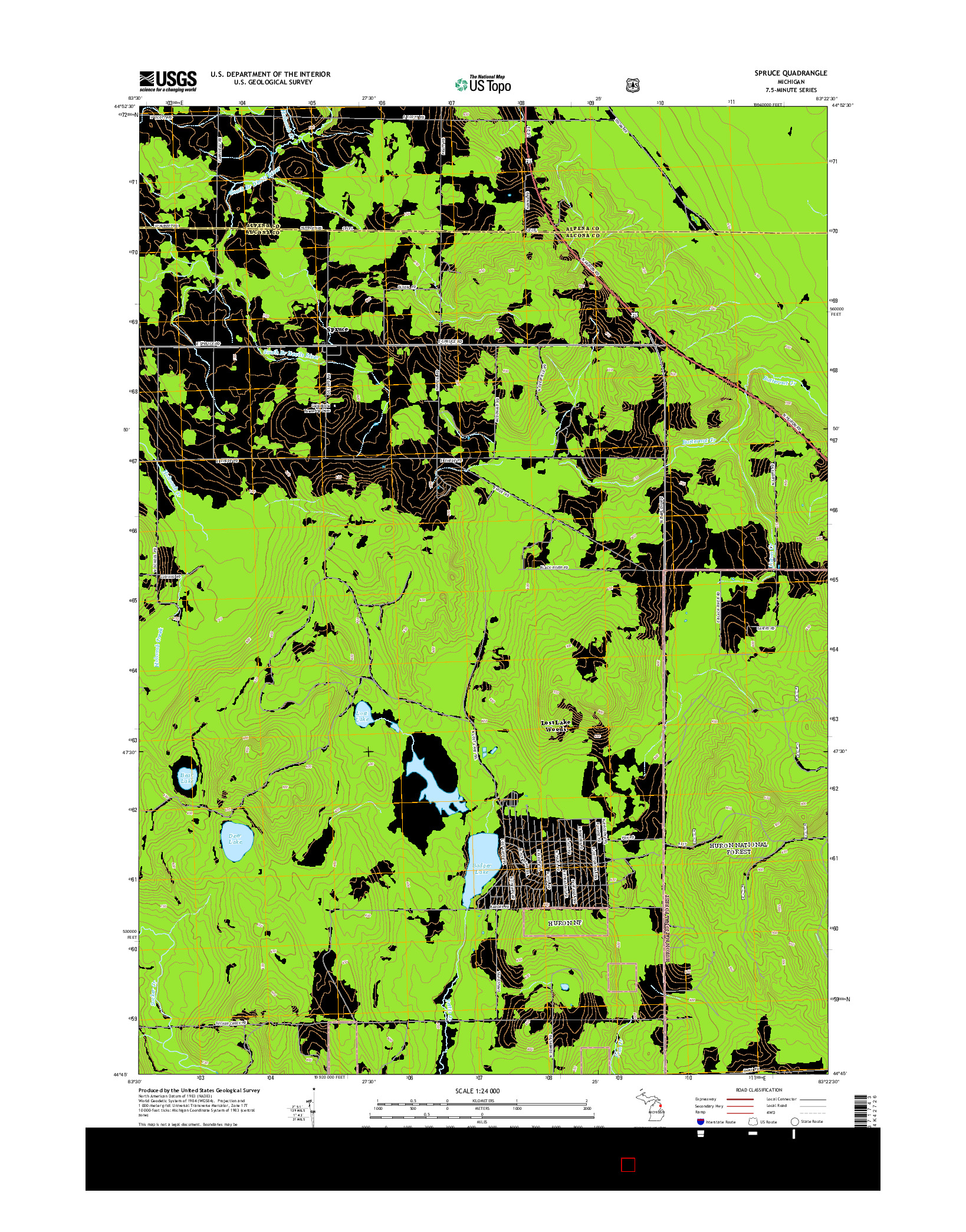 USGS US TOPO 7.5-MINUTE MAP FOR SPRUCE, MI 2014