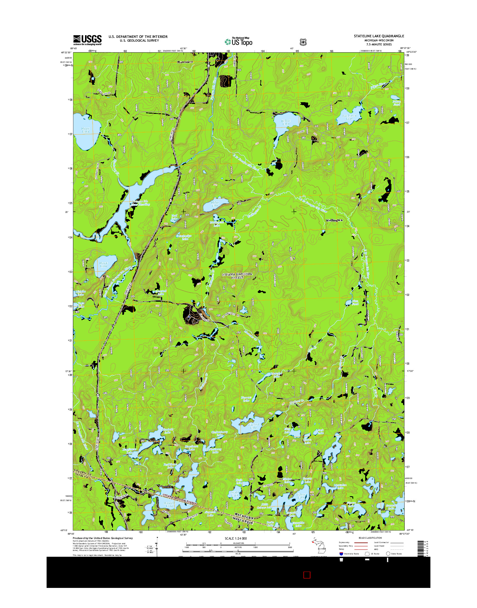 USGS US TOPO 7.5-MINUTE MAP FOR STATELINE LAKE, MI-WI 2014
