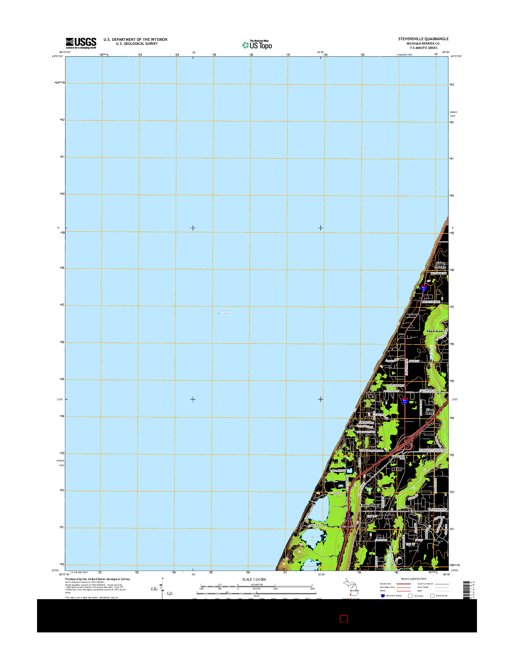 USGS US TOPO 7.5-MINUTE MAP FOR STEVENSVILLE, MI 2014