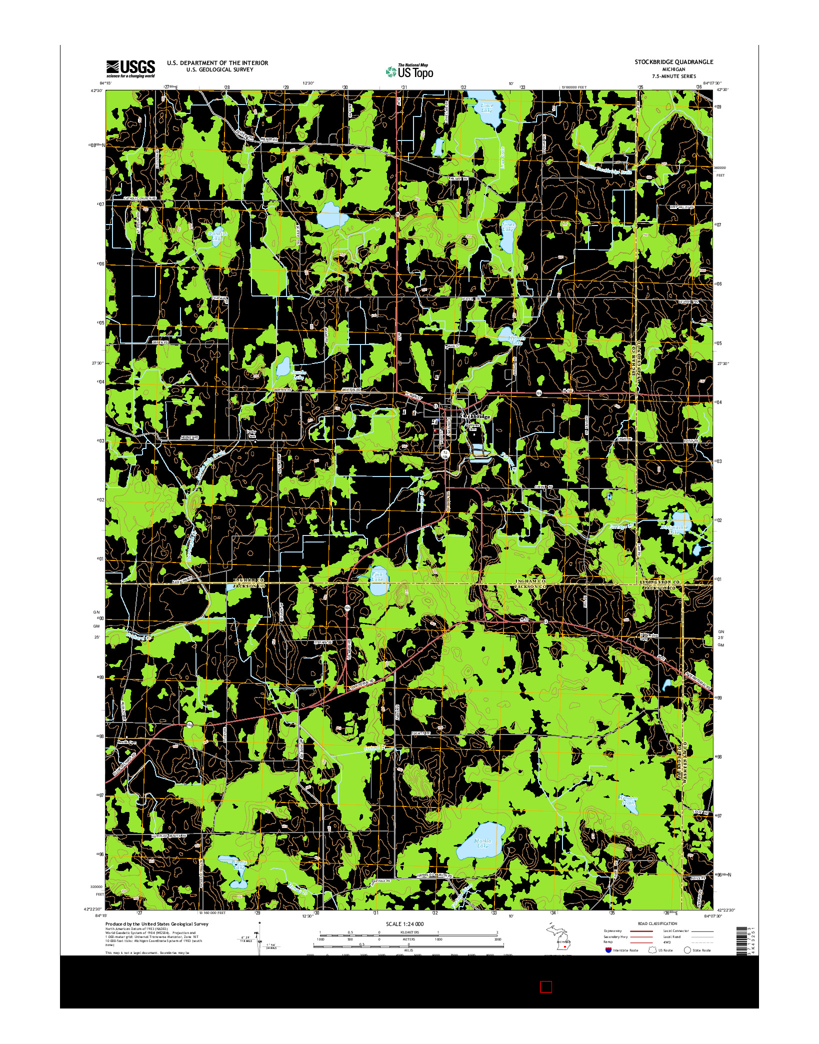 USGS US TOPO 7.5-MINUTE MAP FOR STOCKBRIDGE, MI 2014