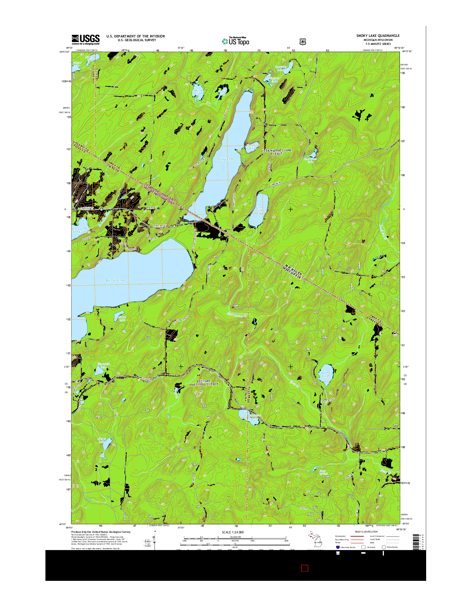 USGS US TOPO 7.5-MINUTE MAP FOR SMOKY LAKE, MI-WI 2014