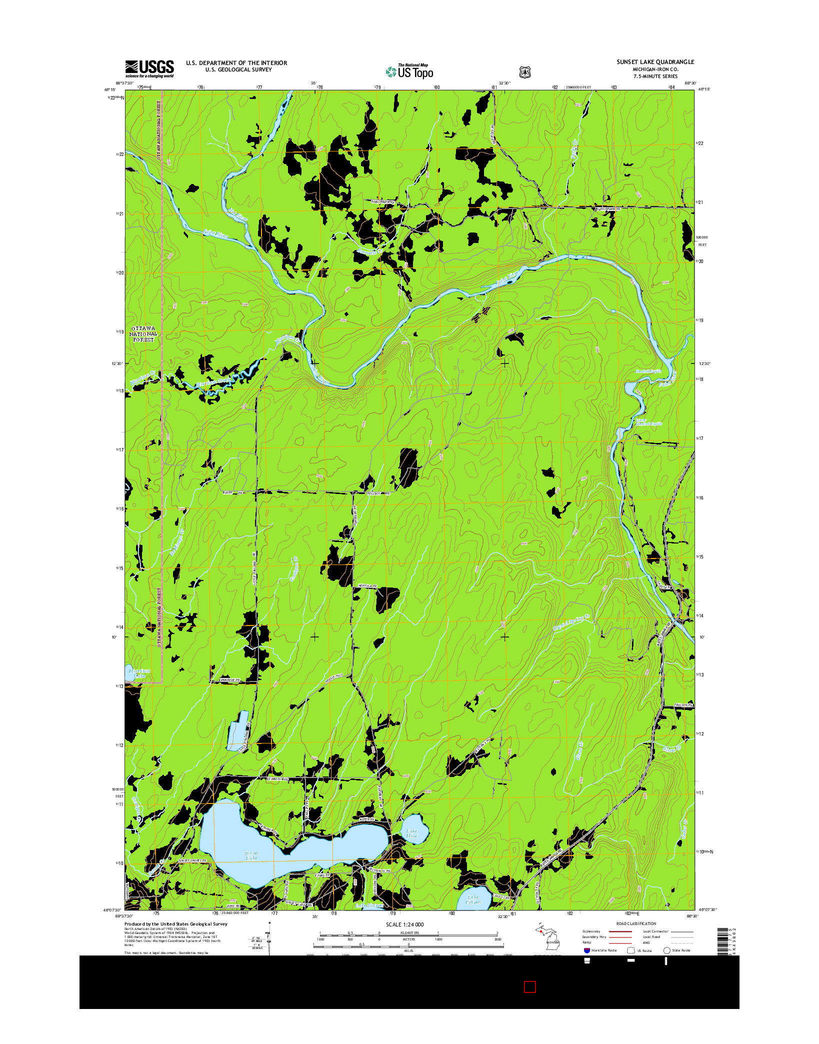 USGS US TOPO 7.5-MINUTE MAP FOR SUNSET LAKE, MI 2014