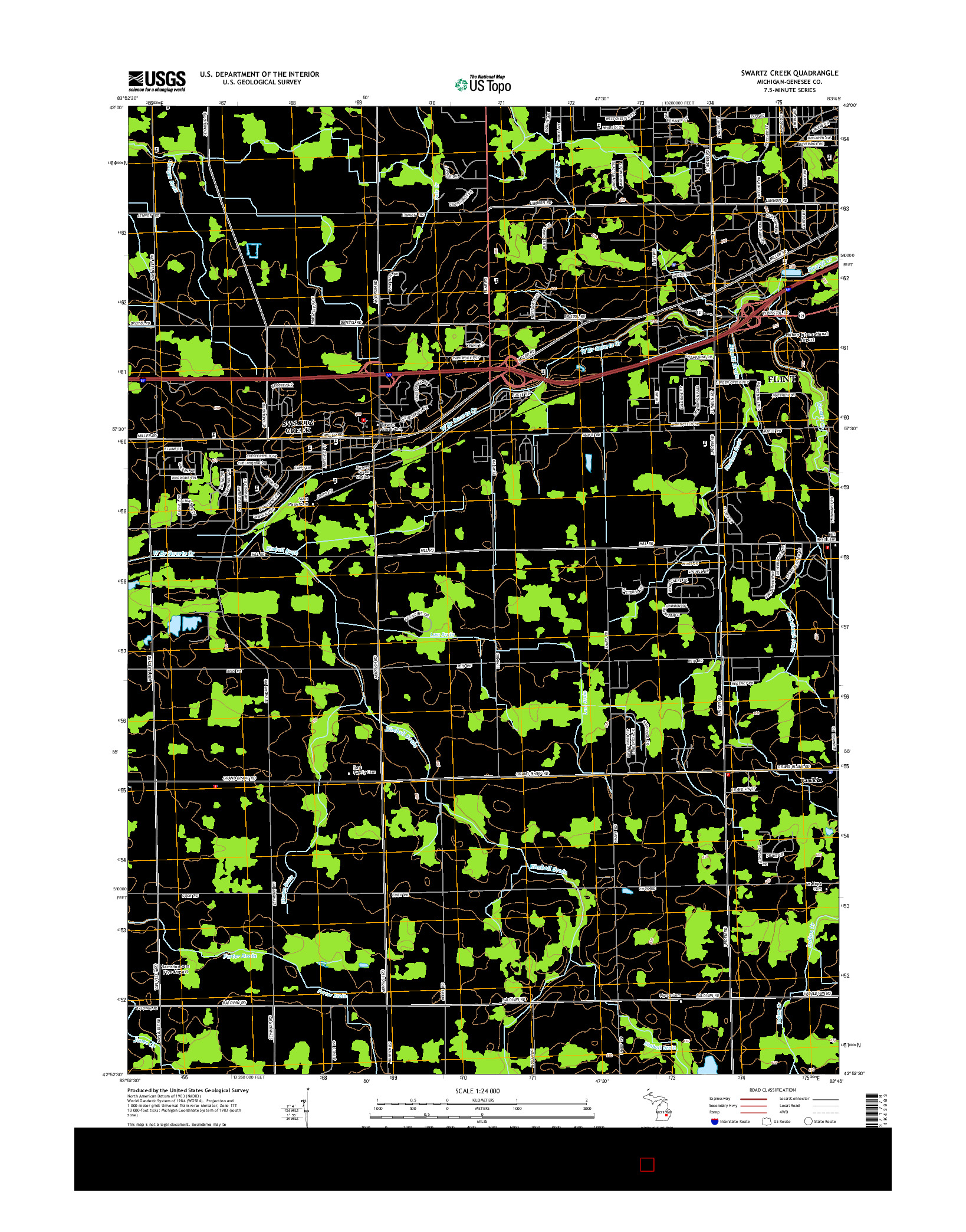 USGS US TOPO 7.5-MINUTE MAP FOR SWARTZ CREEK, MI 2014