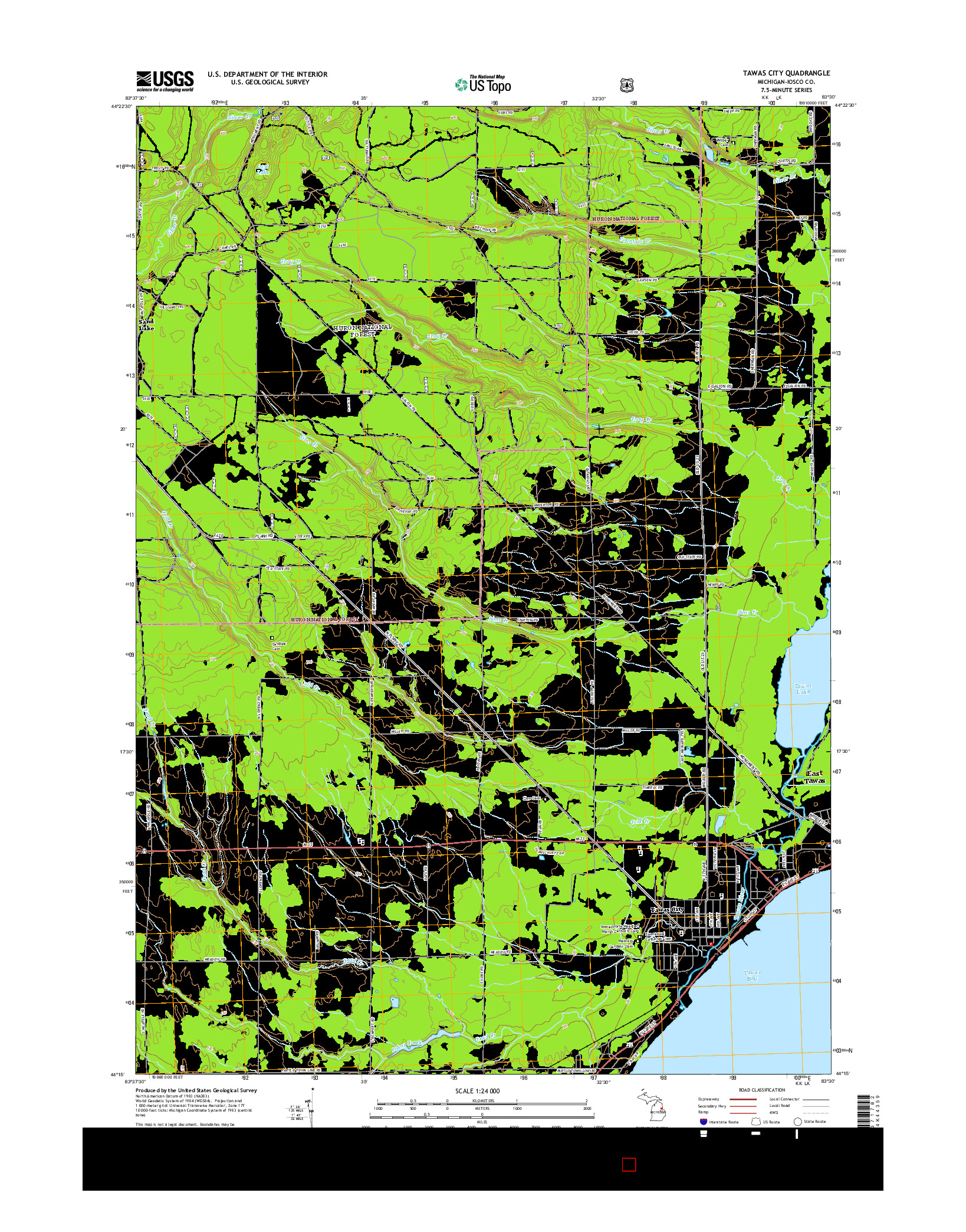 USGS US TOPO 7.5-MINUTE MAP FOR TAWAS CITY, MI 2014