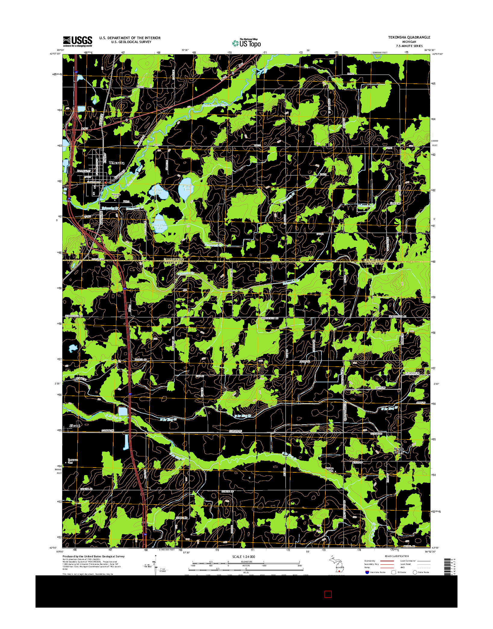 USGS US TOPO 7.5-MINUTE MAP FOR TEKONSHA, MI 2014