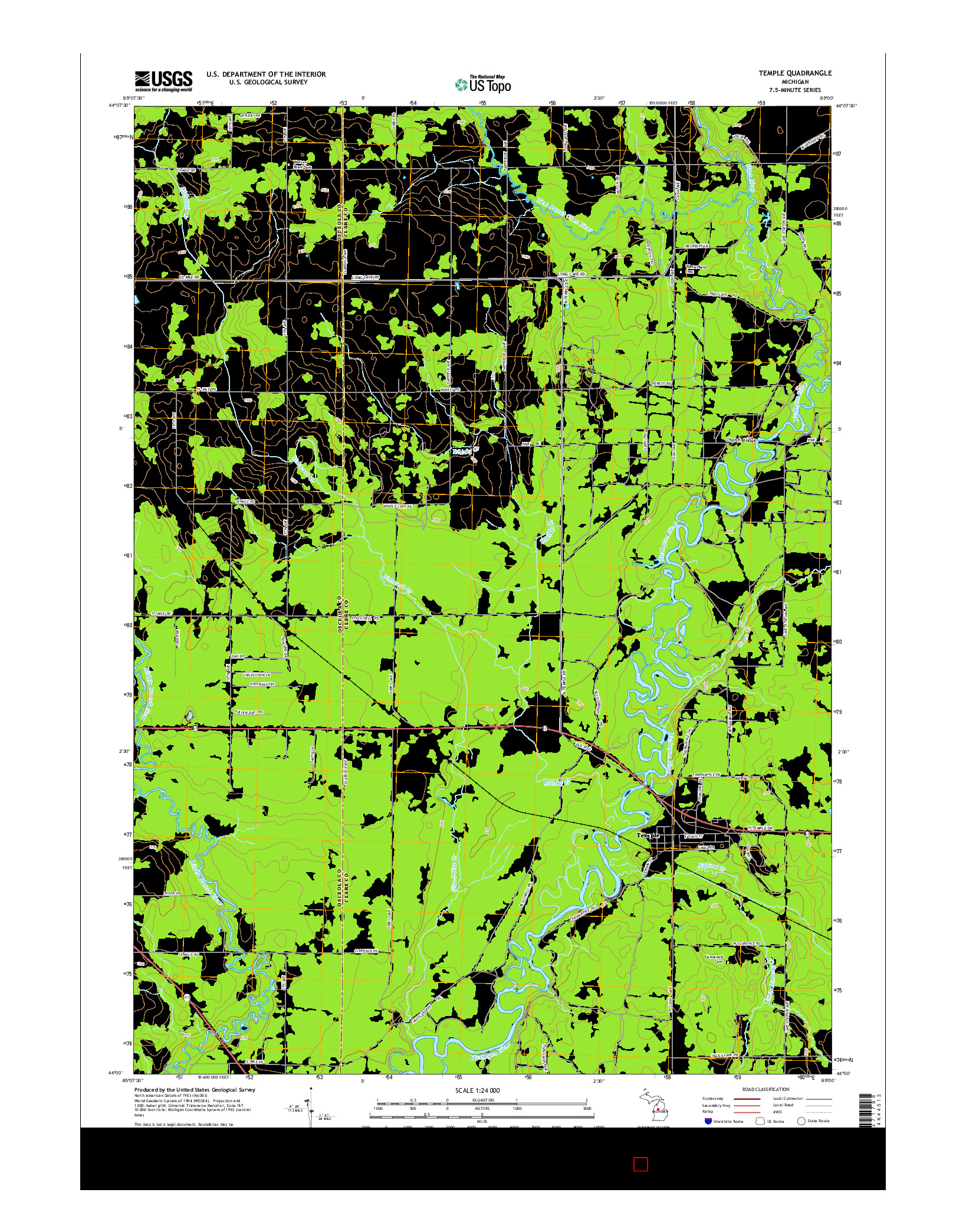 USGS US TOPO 7.5-MINUTE MAP FOR TEMPLE, MI 2014