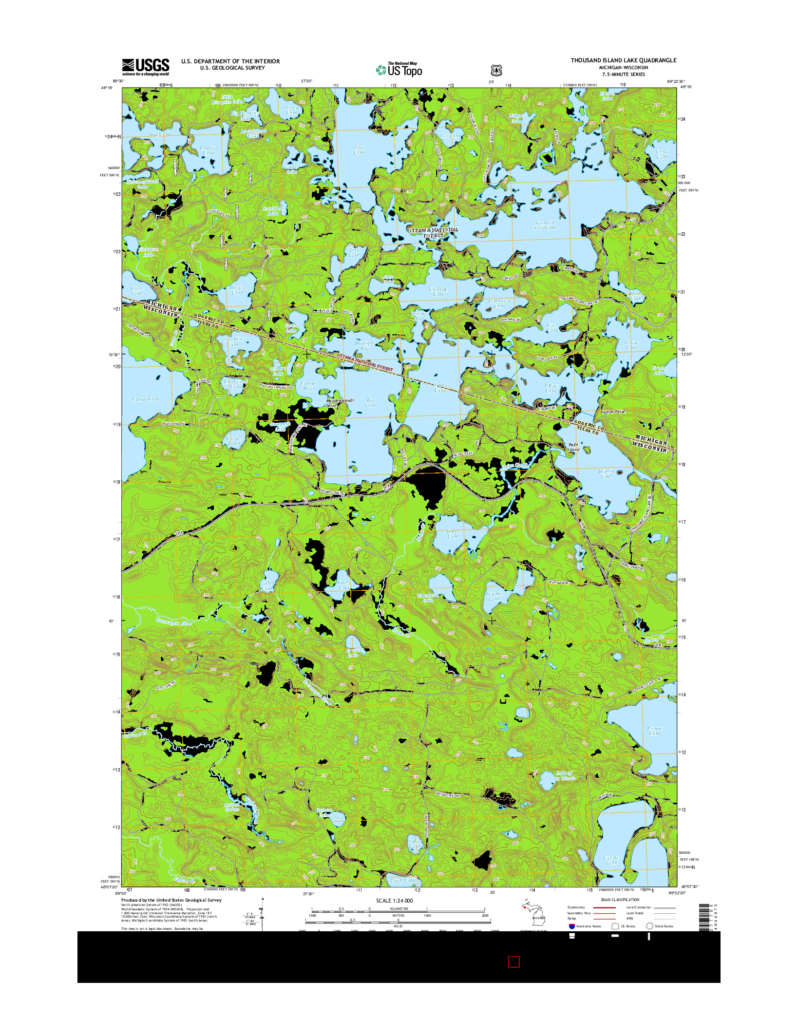 USGS US TOPO 7.5-MINUTE MAP FOR THOUSAND ISLAND LAKE, MI-WI 2014