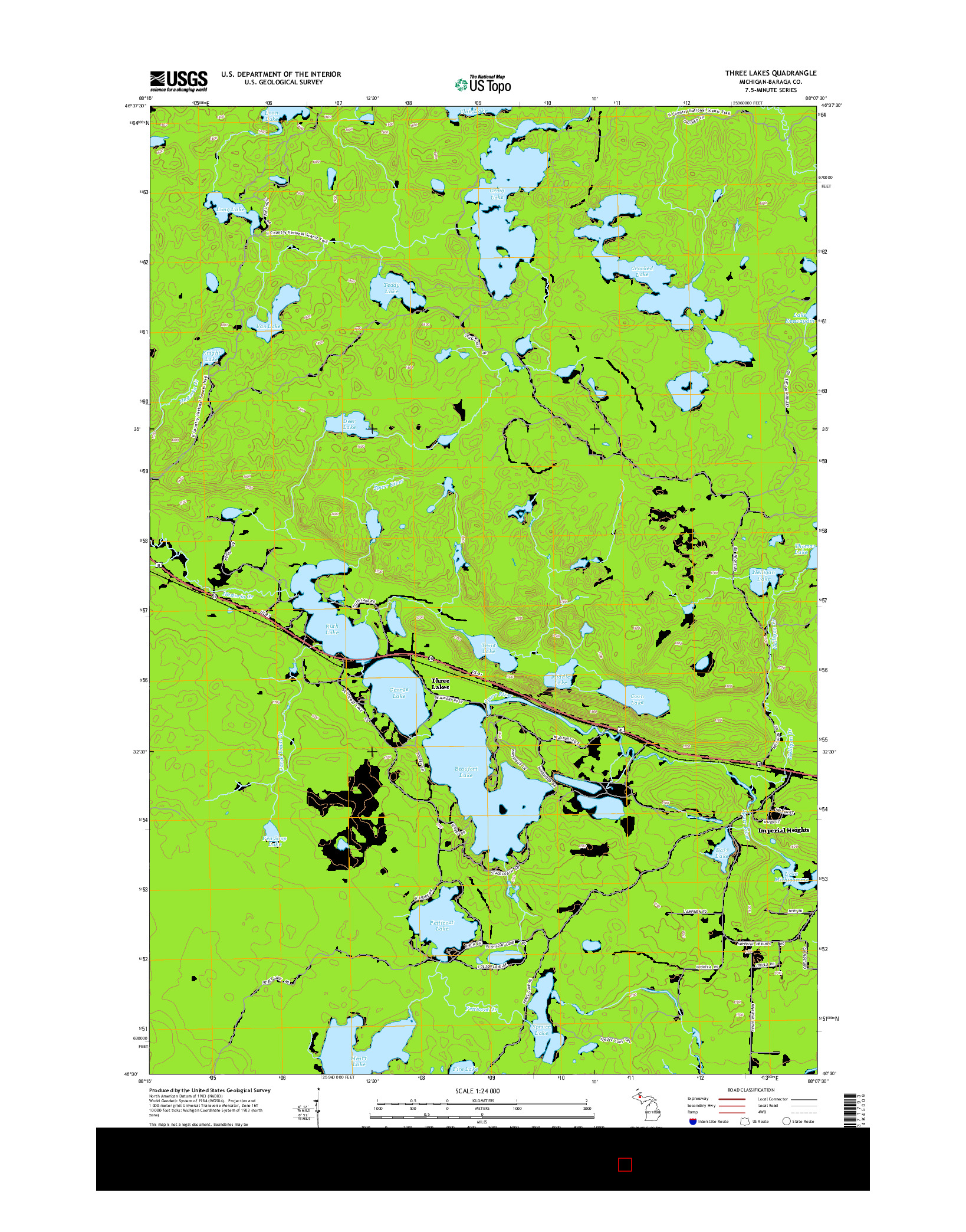 USGS US TOPO 7.5-MINUTE MAP FOR THREE LAKES, MI 2014