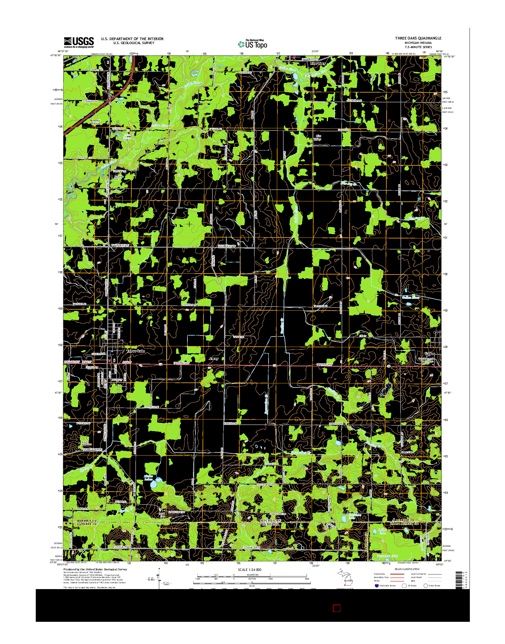 USGS US TOPO 7.5-MINUTE MAP FOR THREE OAKS, MI-IN 2014