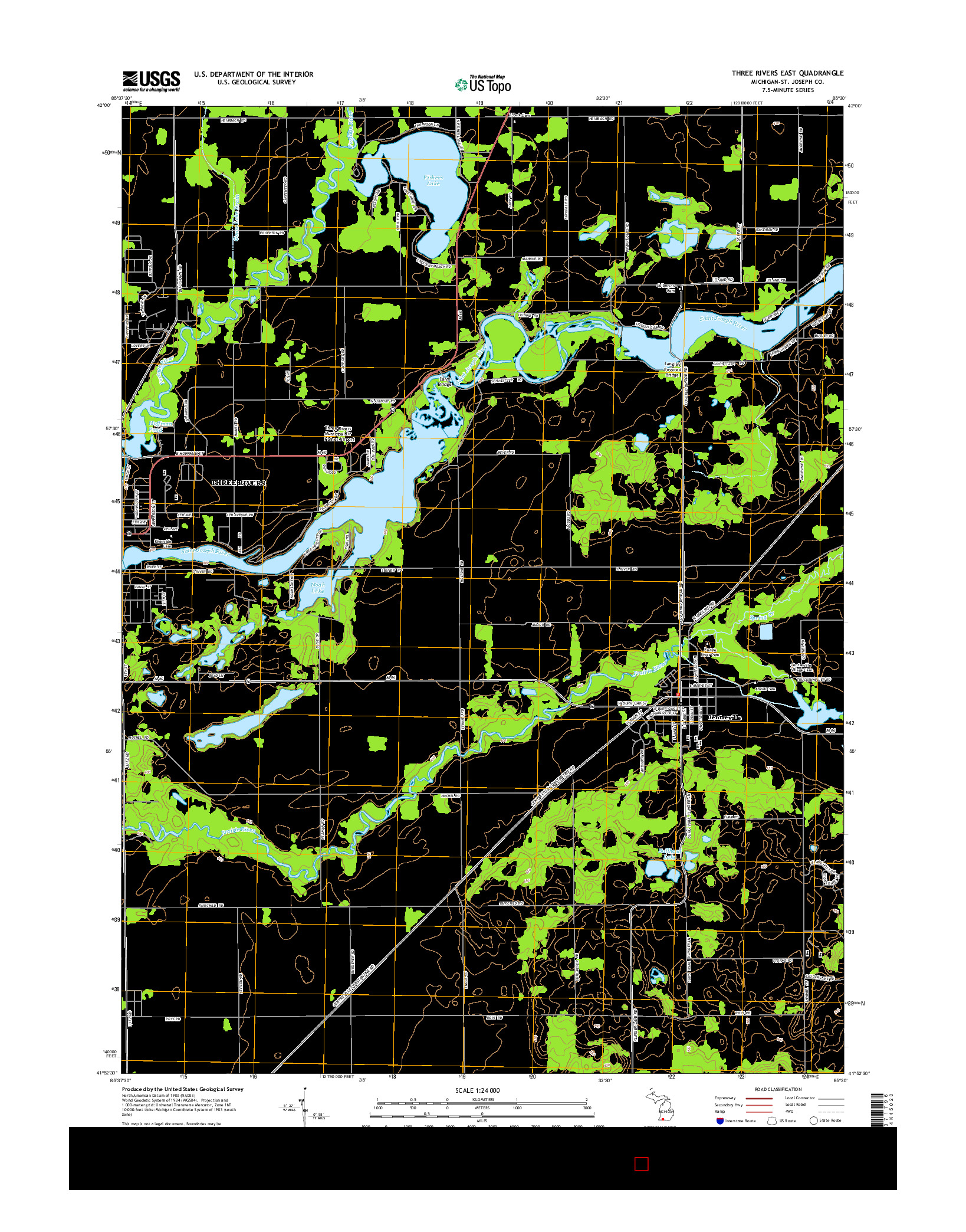 USGS US TOPO 7.5-MINUTE MAP FOR THREE RIVERS EAST, MI 2014