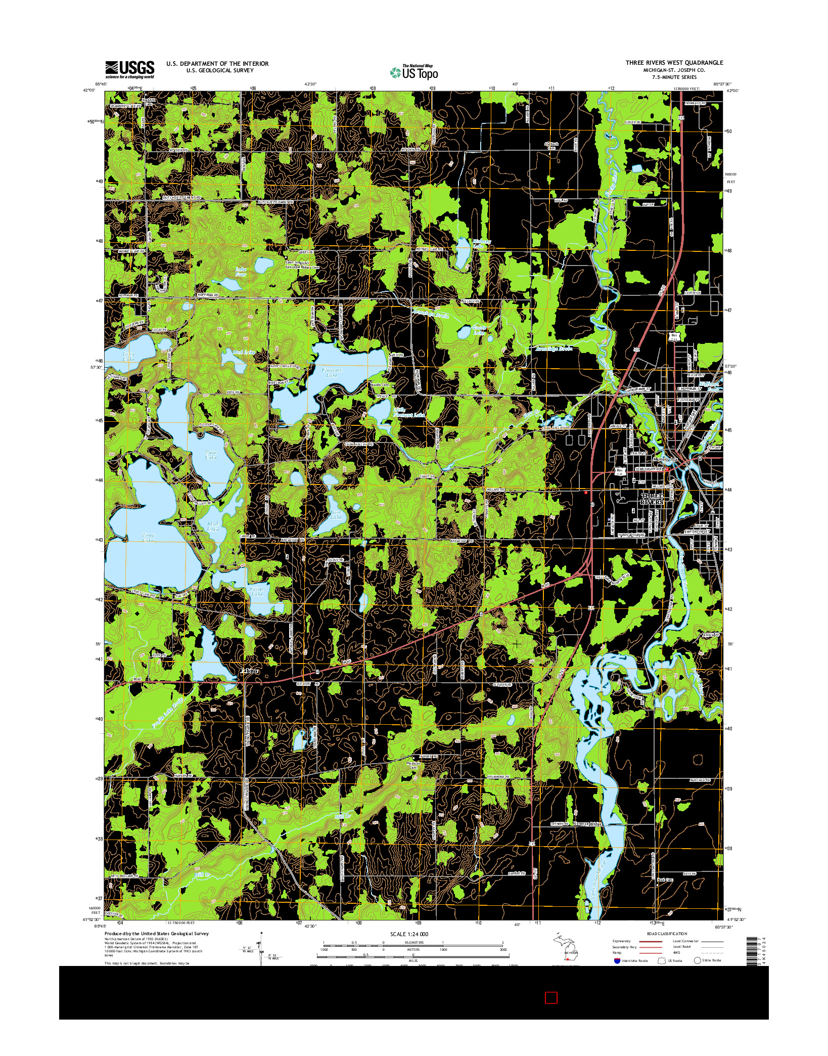 USGS US TOPO 7.5-MINUTE MAP FOR THREE RIVERS WEST, MI 2014