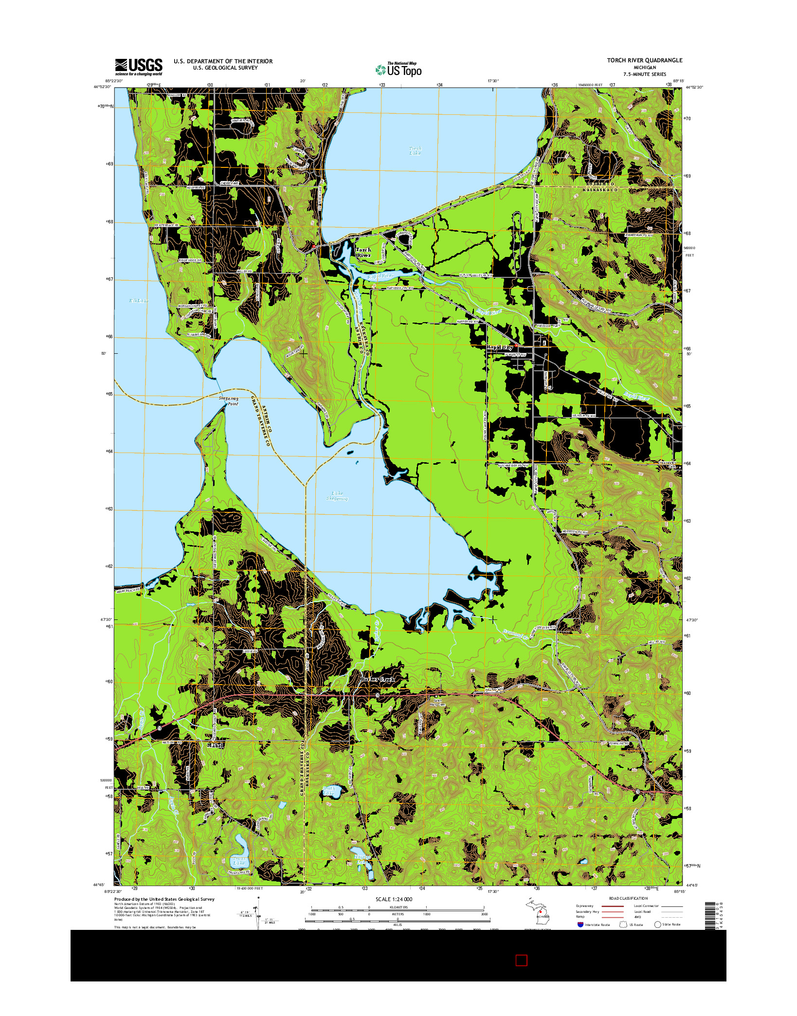 USGS US TOPO 7.5-MINUTE MAP FOR TORCH RIVER, MI 2014