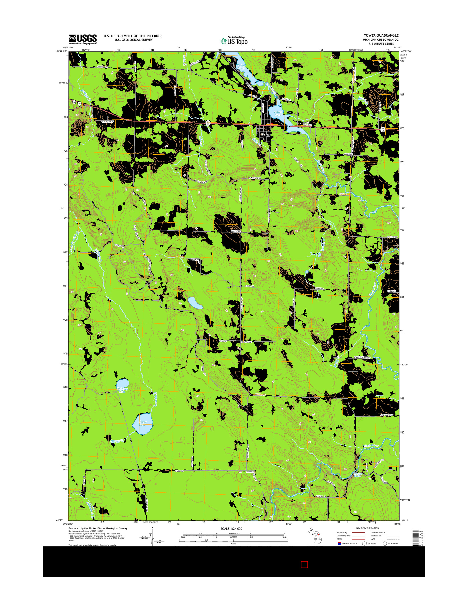 USGS US TOPO 7.5-MINUTE MAP FOR TOWER, MI 2014