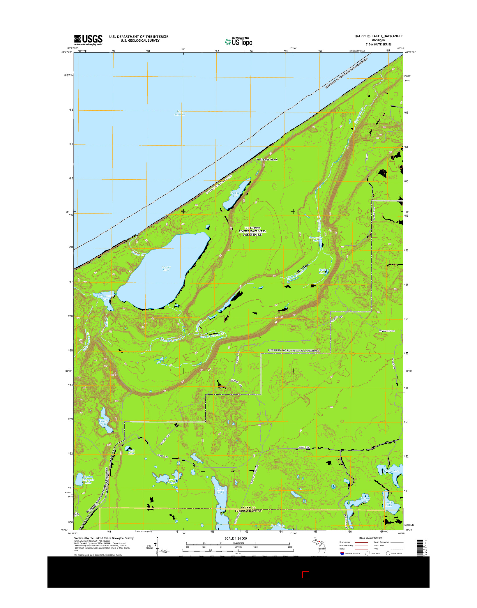 USGS US TOPO 7.5-MINUTE MAP FOR TRAPPERS LAKE, MI 2014