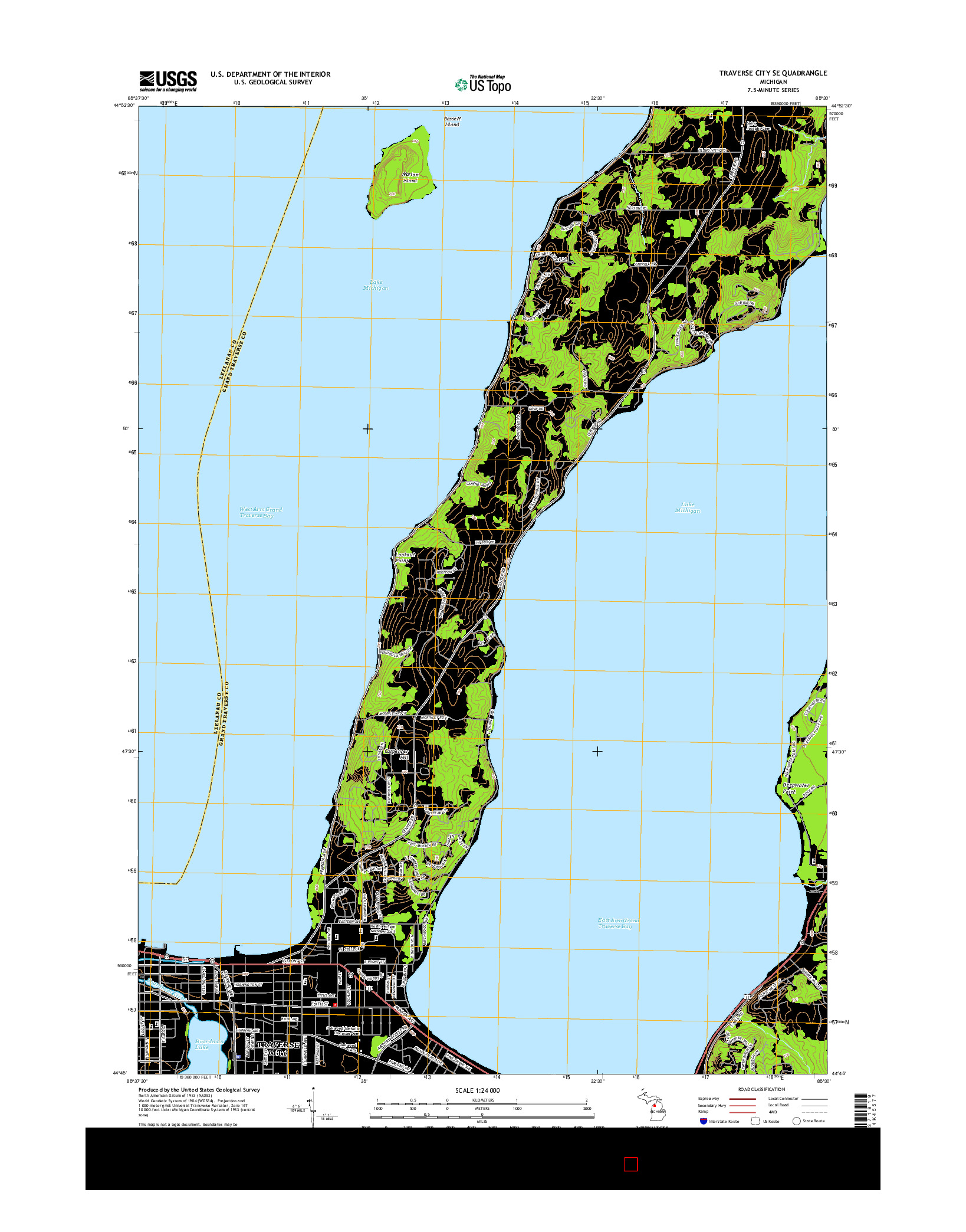 USGS US TOPO 7.5-MINUTE MAP FOR TRAVERSE CITY SE, MI 2014