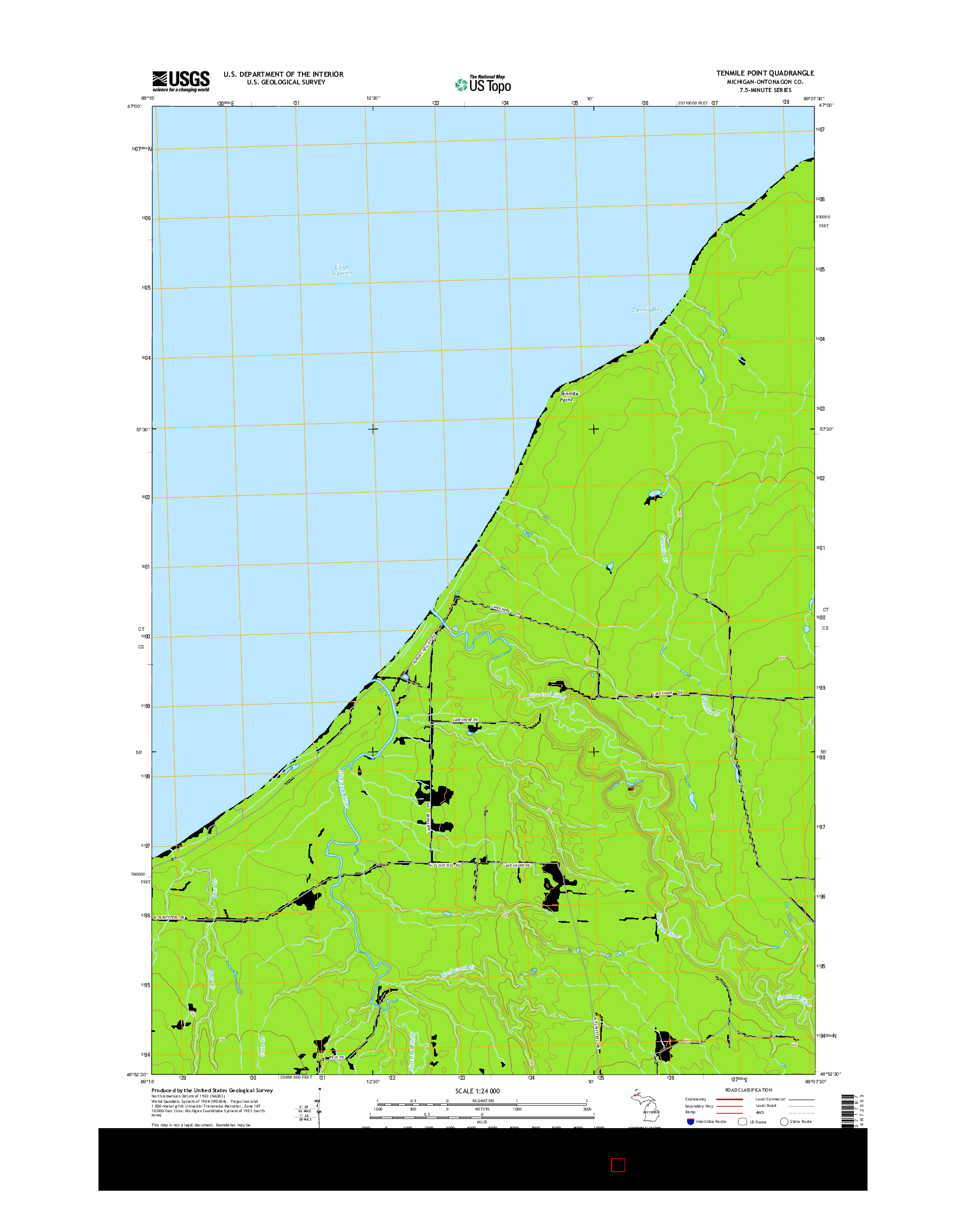 USGS US TOPO 7.5-MINUTE MAP FOR TENMILE POINT, MI 2014