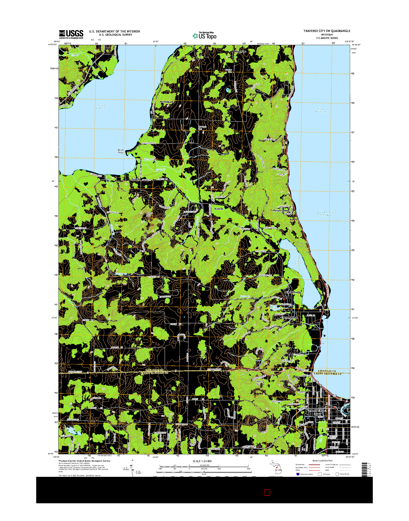 USGS US TOPO 7.5-MINUTE MAP FOR TRAVERSE CITY SW, MI 2014