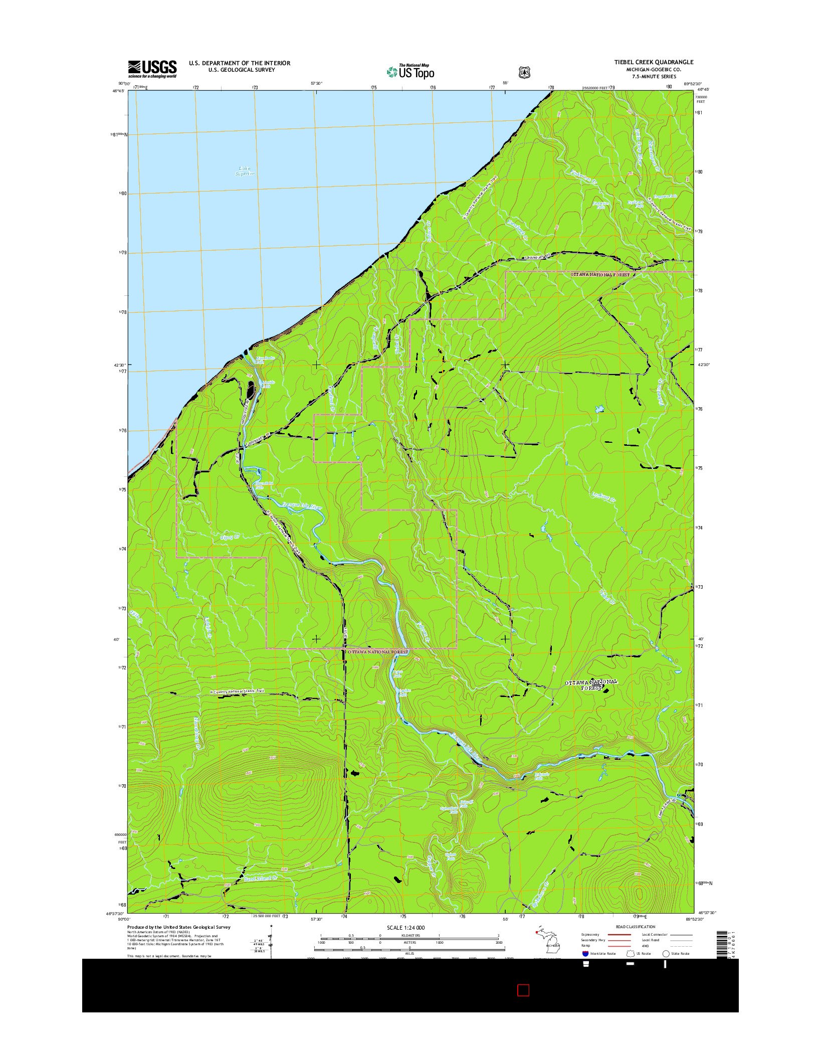 USGS US TOPO 7.5-MINUTE MAP FOR TIEBEL CREEK, MI 2014