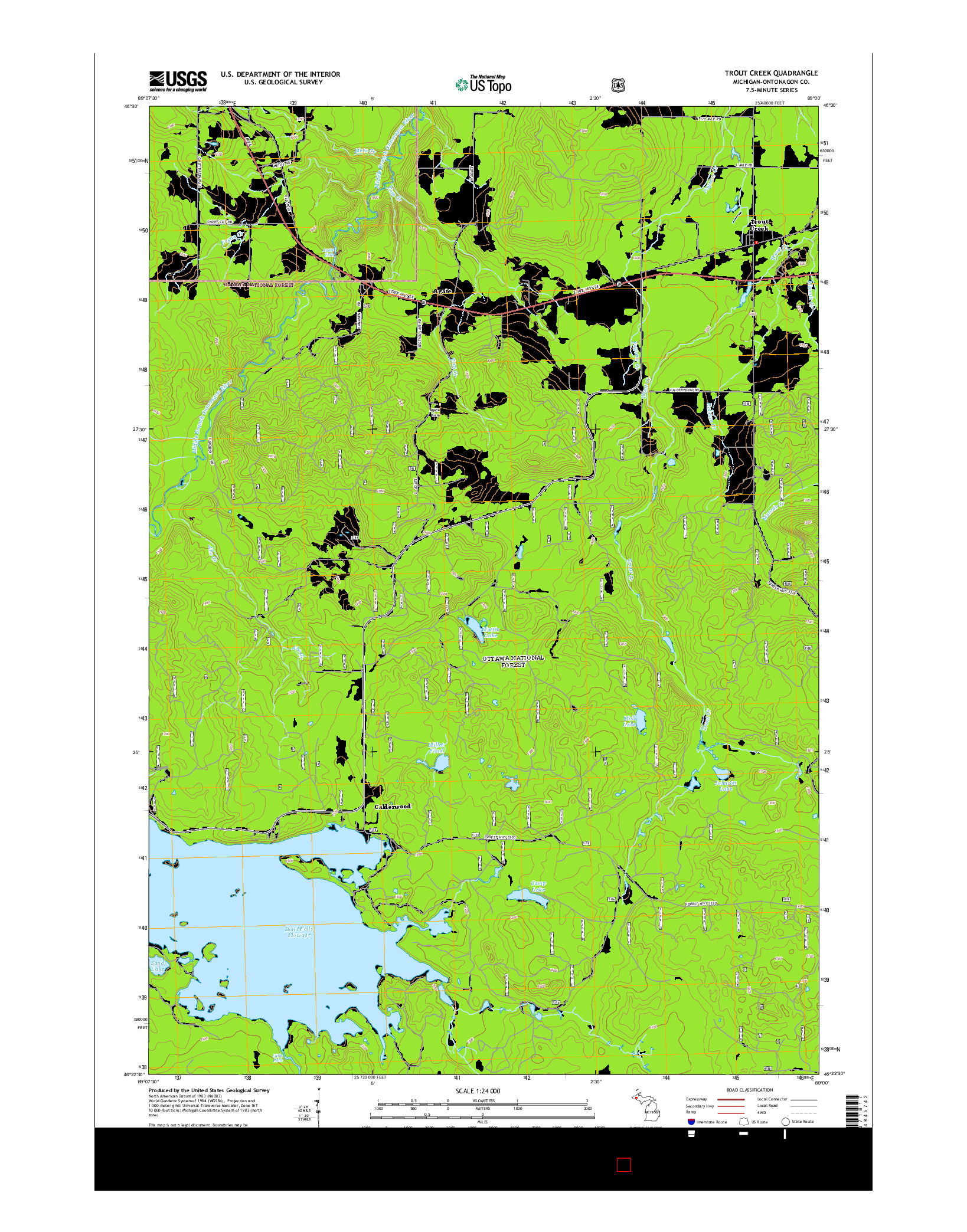 USGS US TOPO 7.5-MINUTE MAP FOR TROUT CREEK, MI 2014