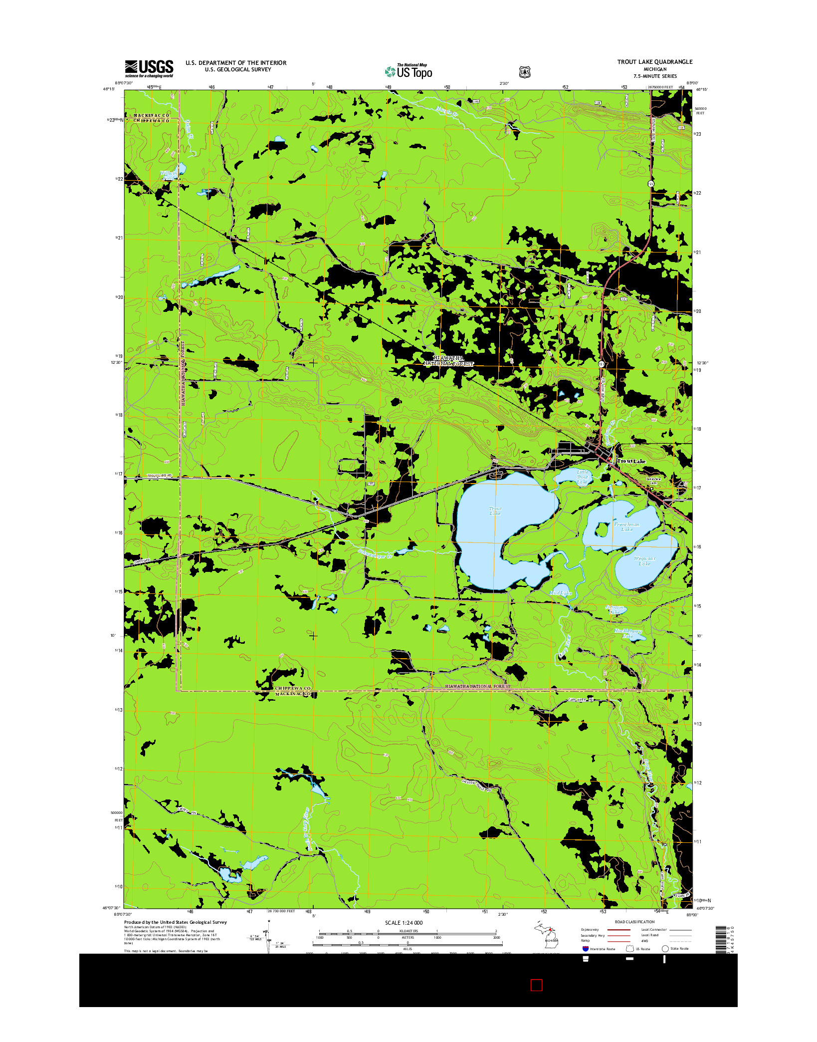 USGS US TOPO 7.5-MINUTE MAP FOR TROUT LAKE, MI 2014