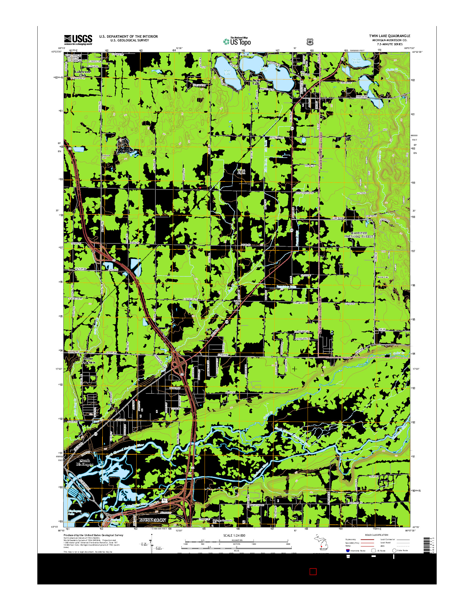 USGS US TOPO 7.5-MINUTE MAP FOR TWIN LAKE, MI 2014