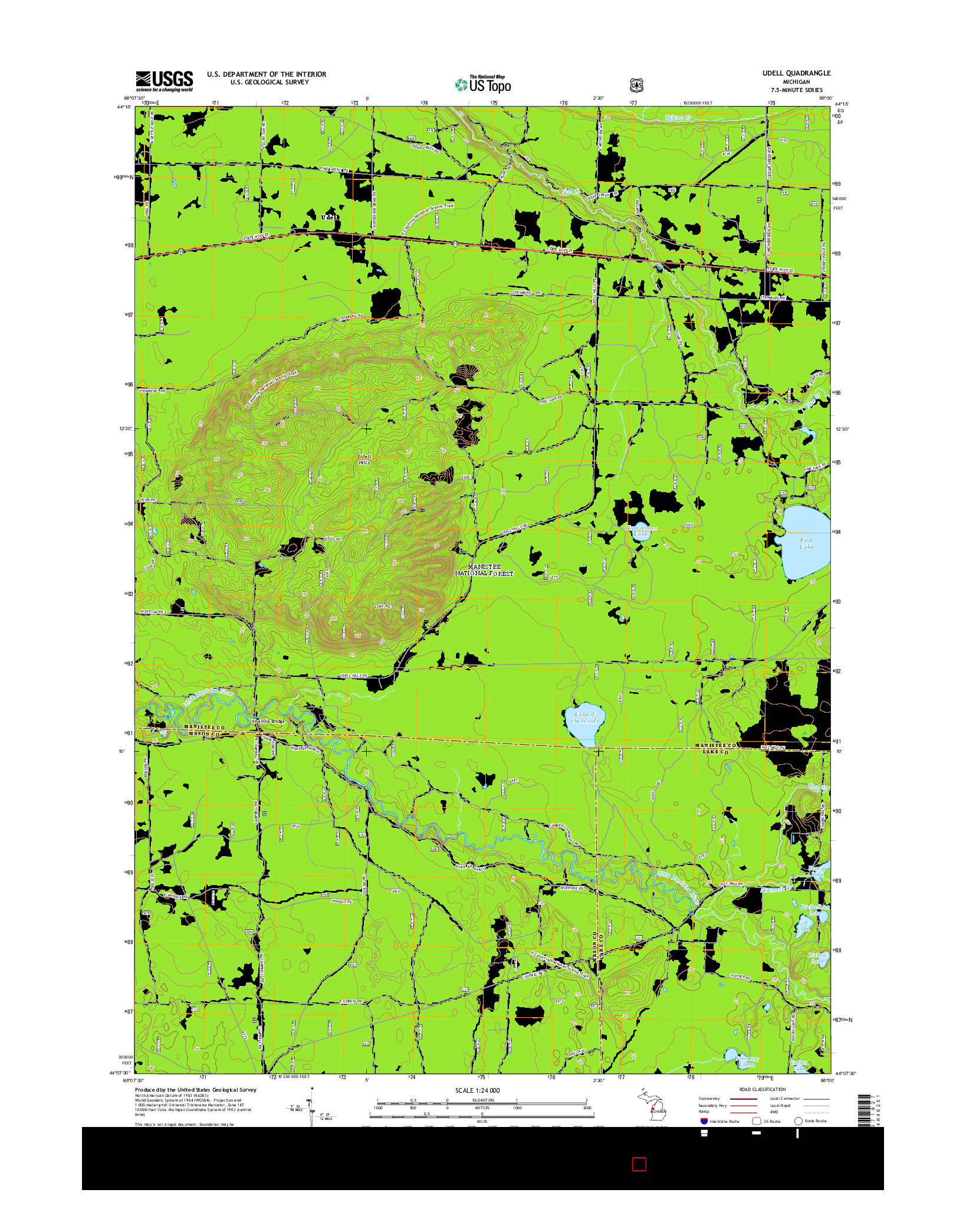 USGS US TOPO 7.5-MINUTE MAP FOR UDELL, MI 2014